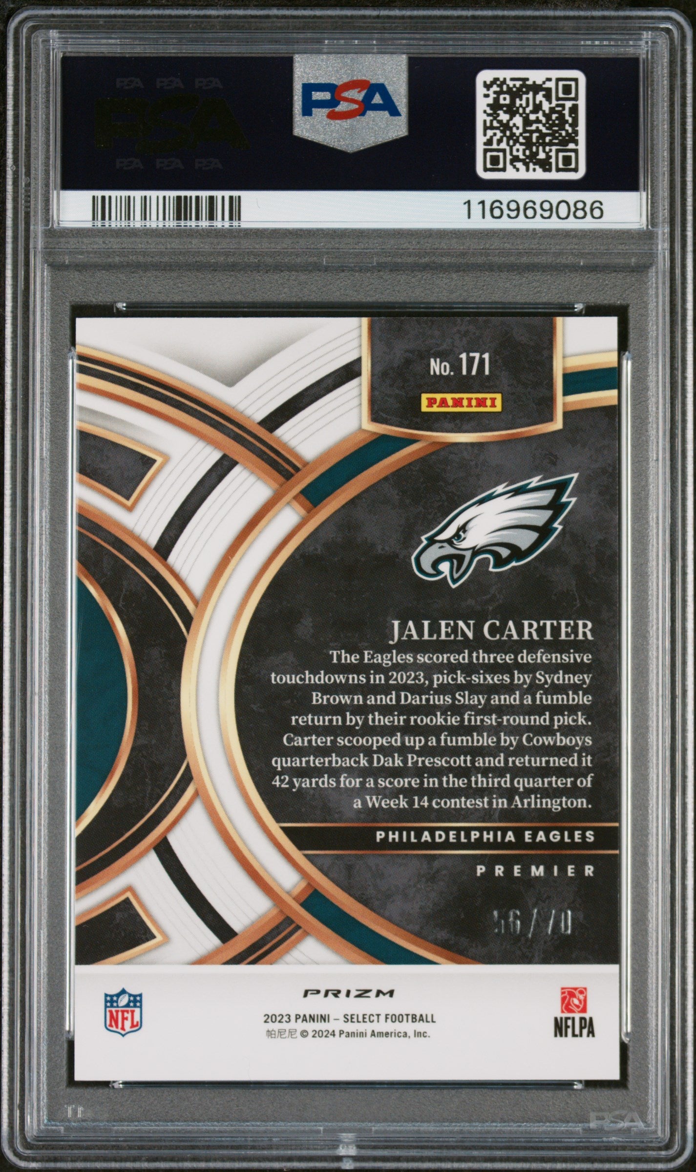 2023 Panini Select Jalen Carter #171 Dragon Scale Prizm /70 Rookie PSA 10 Gem