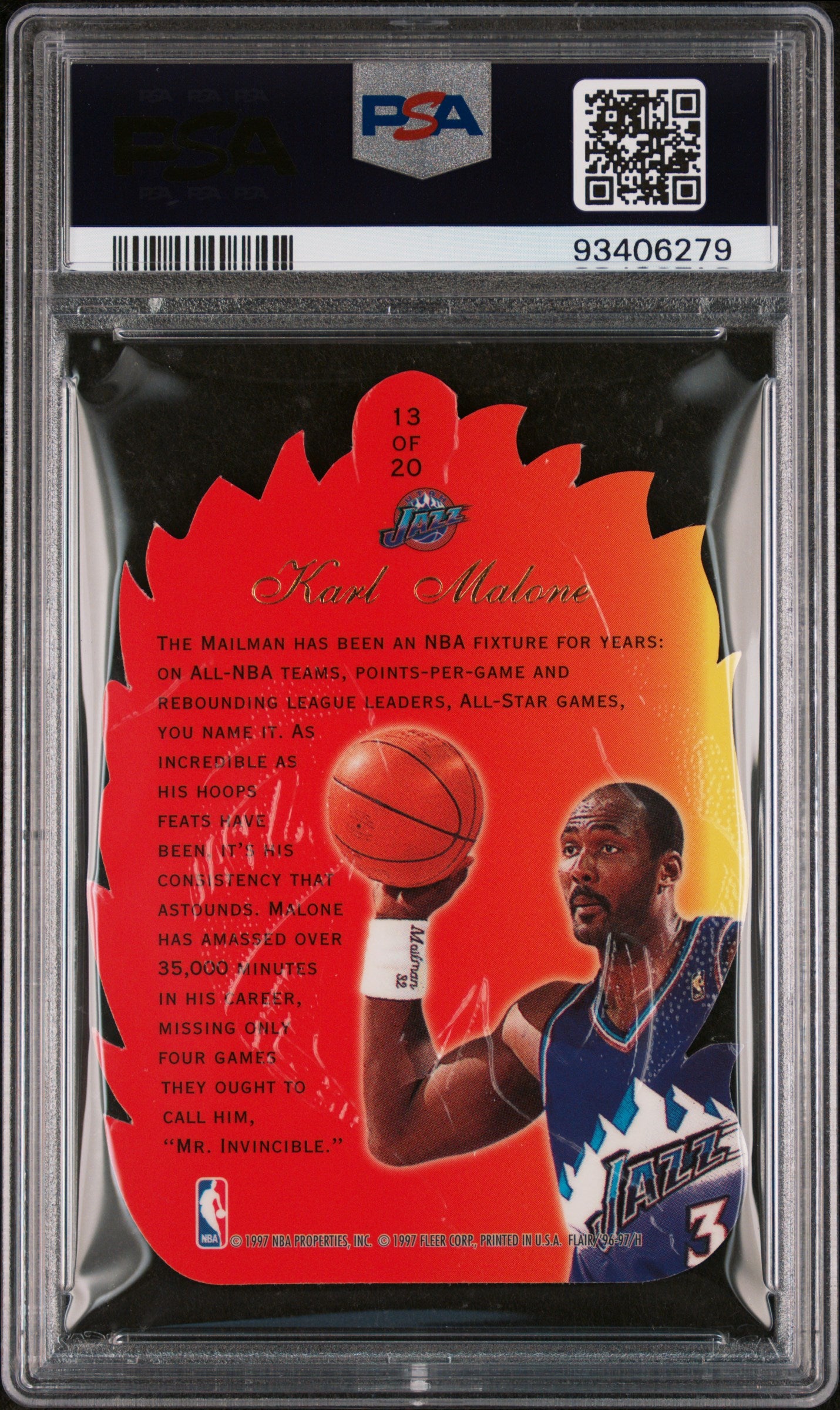 1996-97 Flair Showcase Hot Shots Karl Malone #13 Die-Cut Insert PSA 9 Jazz