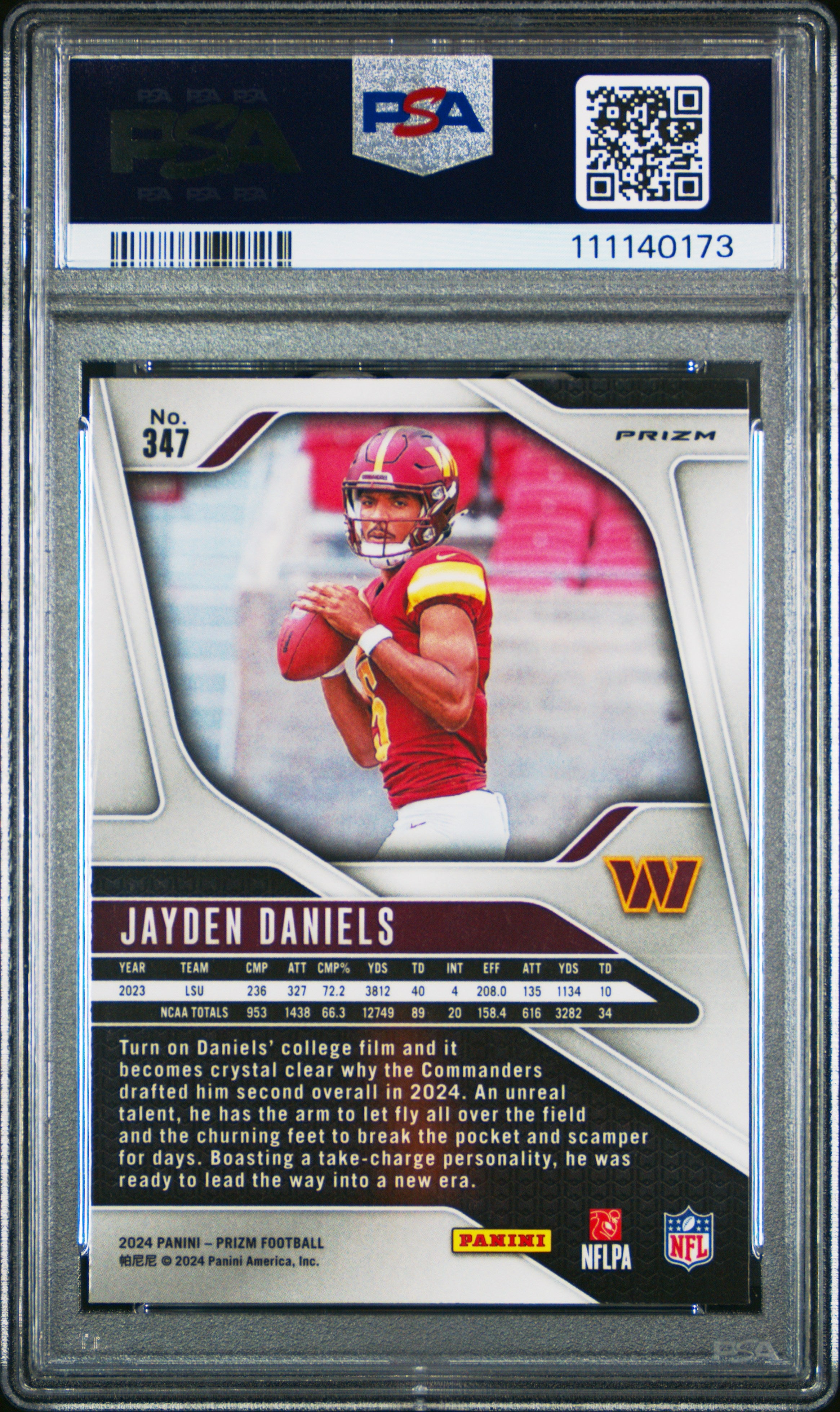 2024 Panini Prizm Jayden Daniels #347 Silver Rookie RC PSA 10 Commanders