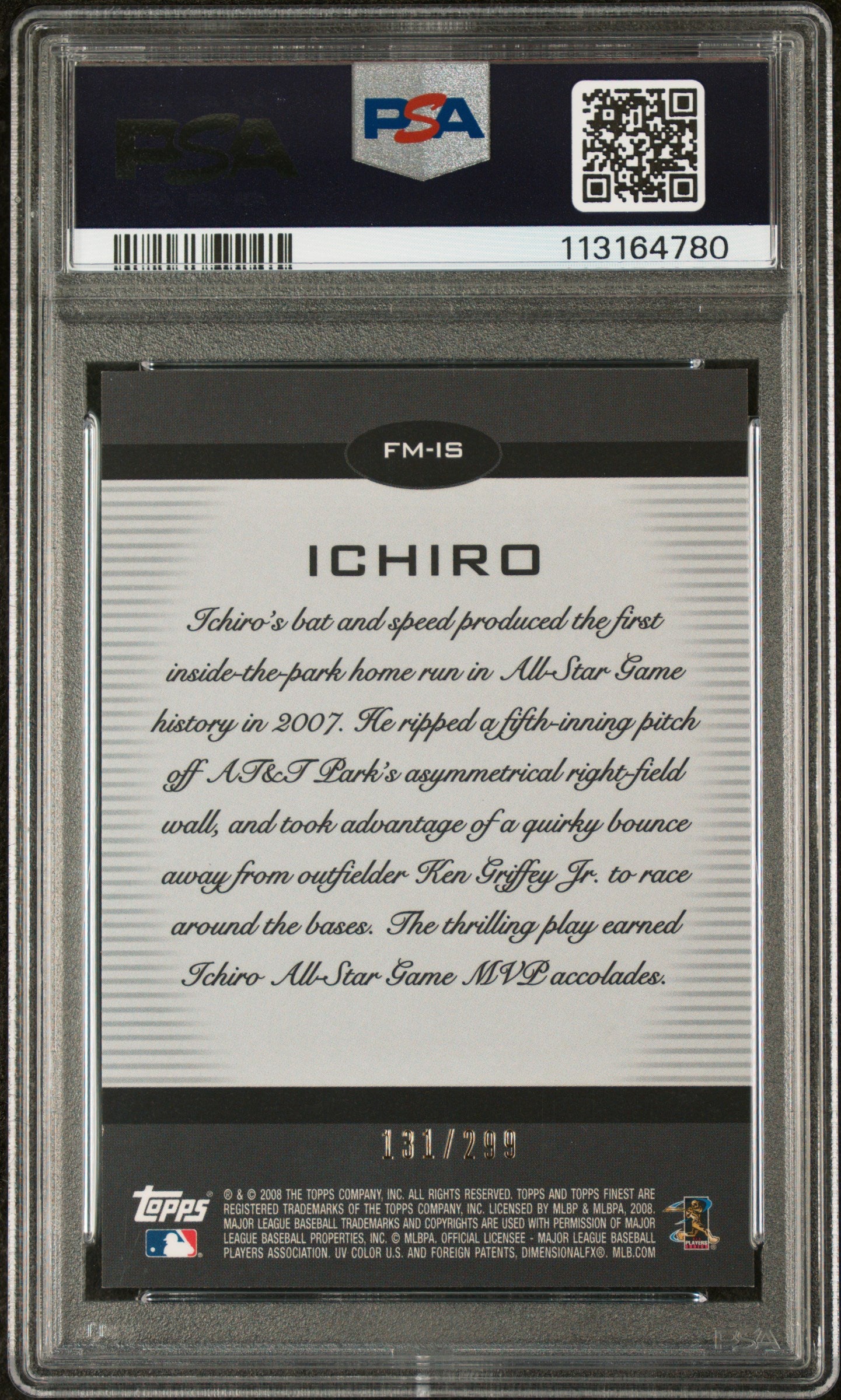 2008 Finest Moments Ichiro #FM-IS Blue Refractor #/299 PSA 10 POP 2