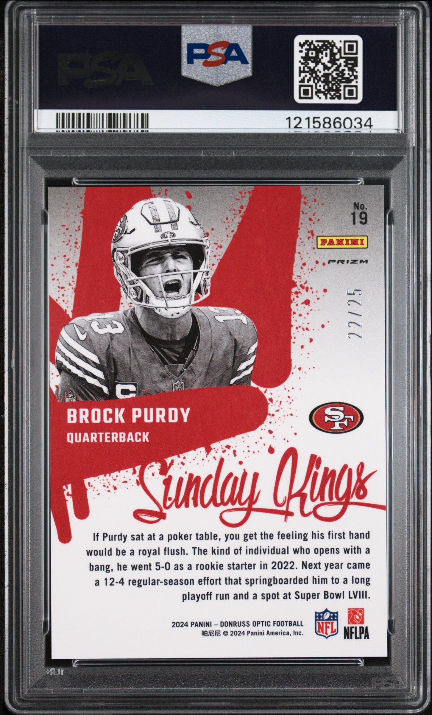 2024 Panini Donruss Optic Sunday Kings Brock Purdy Black Pandora /25 PSA 10 POP2