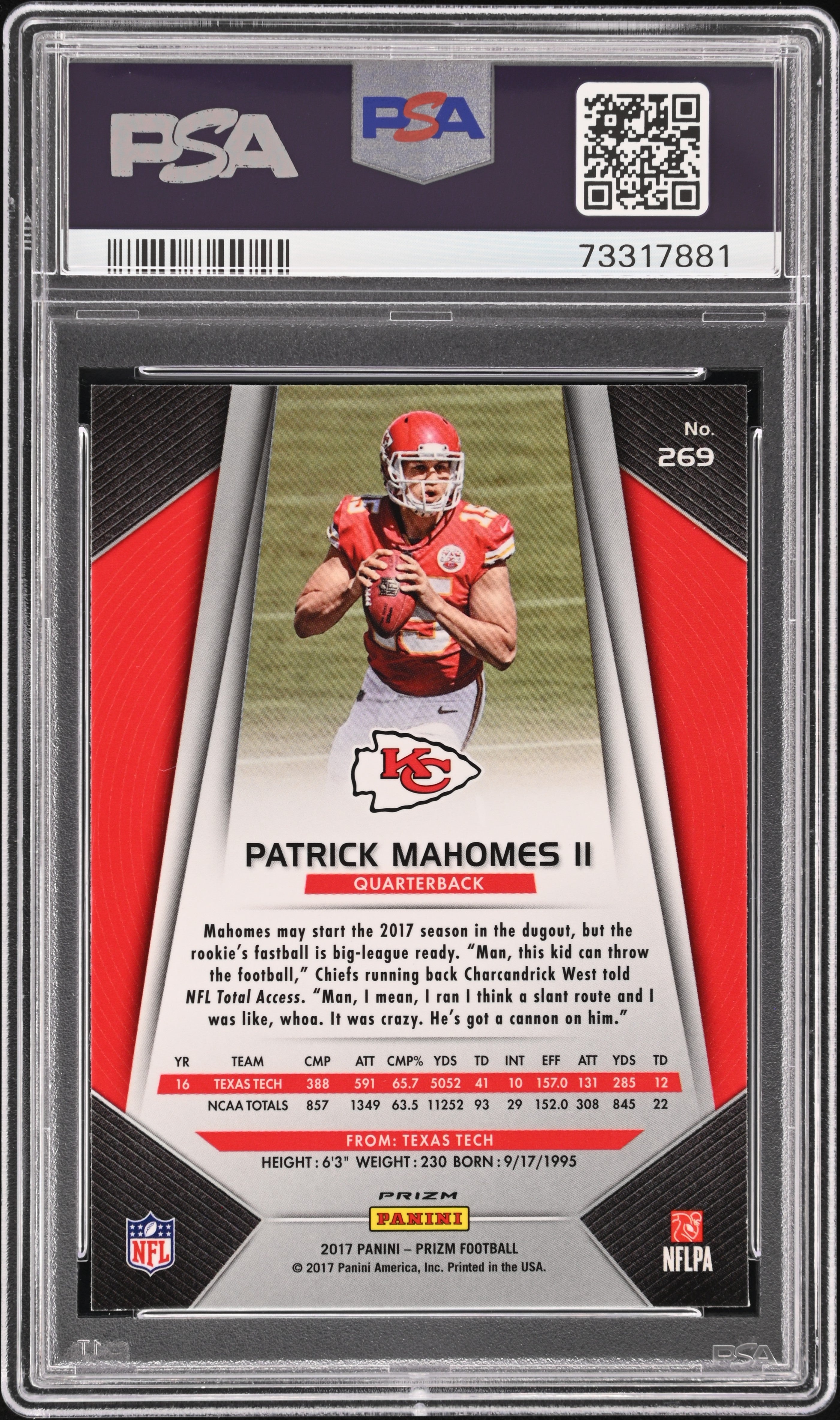 2017 Panini Prizm Patrick Mahomes II Rookie Disco Silver RC #269 PSA 10 Gem