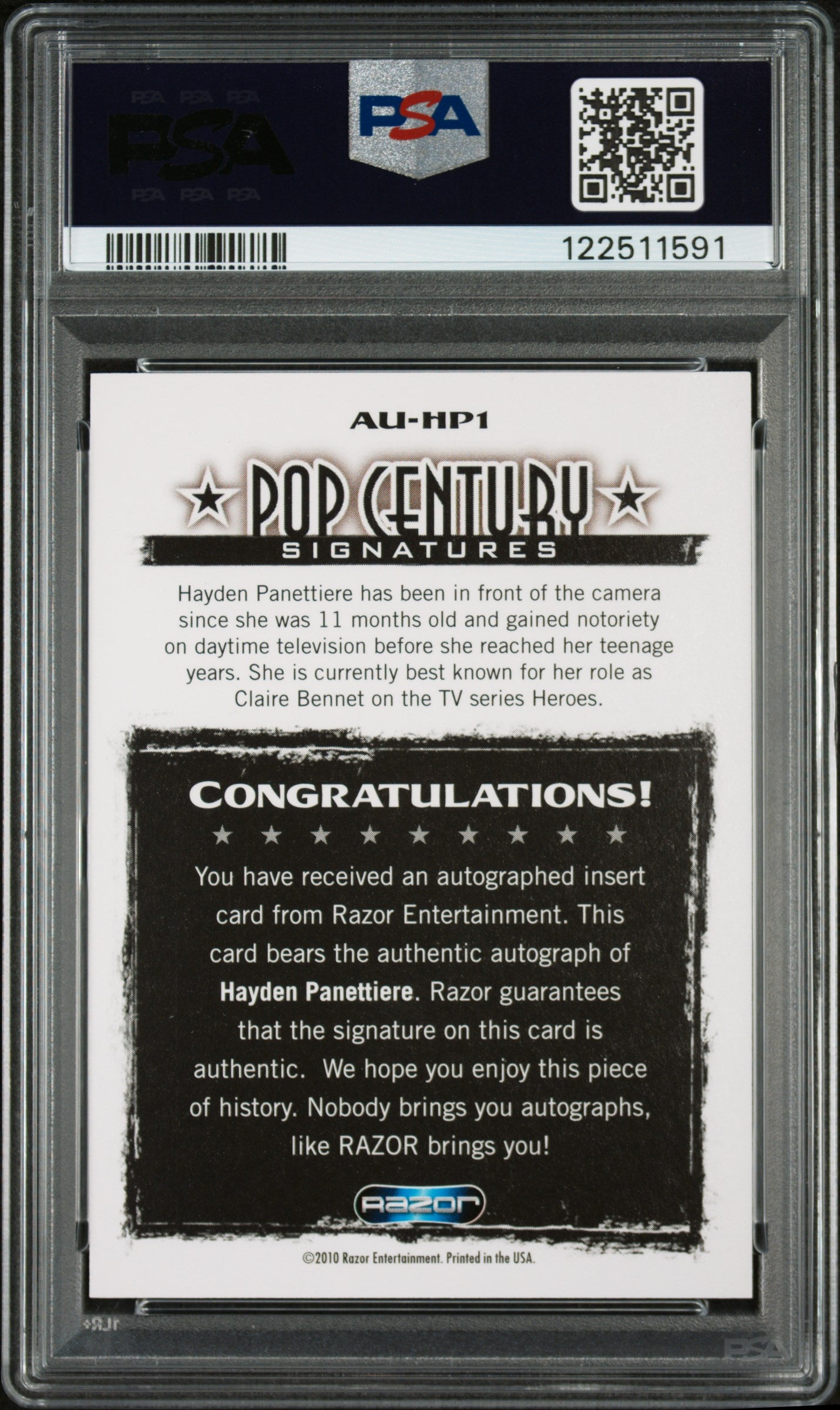2010 Razor Pop Century Signatures Hayden Panettiere Cheerleader Auto #/25 PSA 9