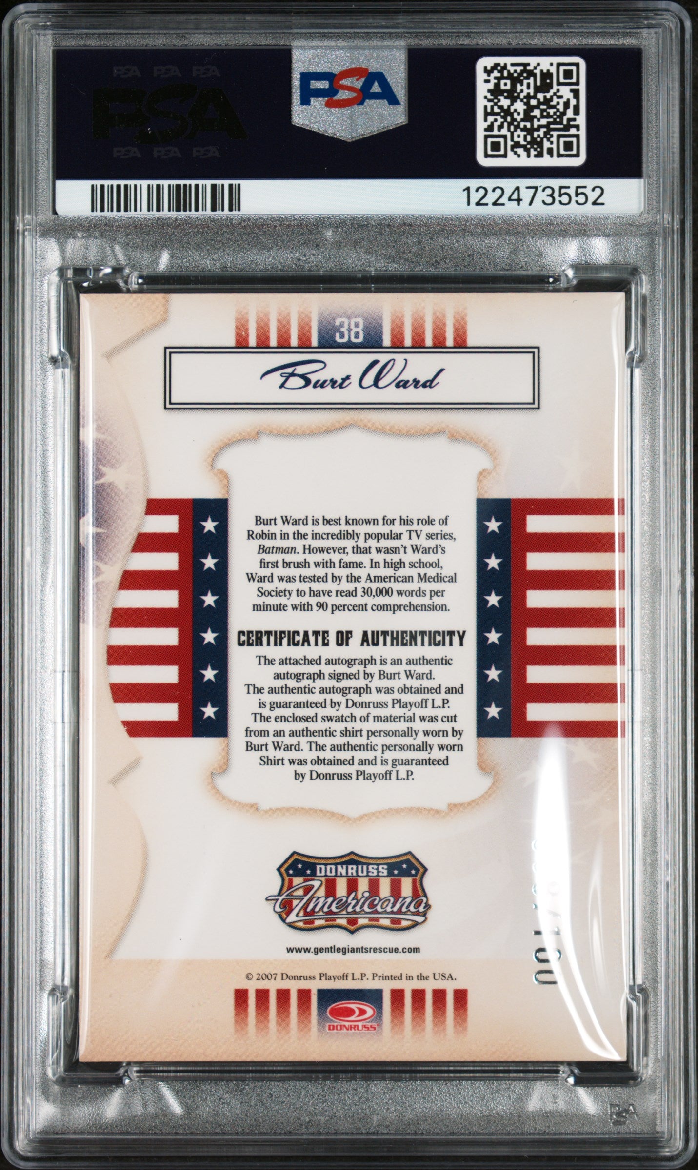 2007 Donruss Americana Stars Signature Material Burt Ward Auto #38 PSA 6