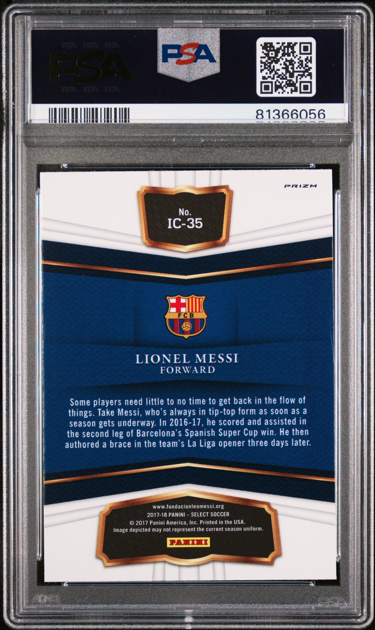 2017-18 Panini Select Lionel Messi #IC-35 In The Clutch PSA 10 Gem FC Barcelona