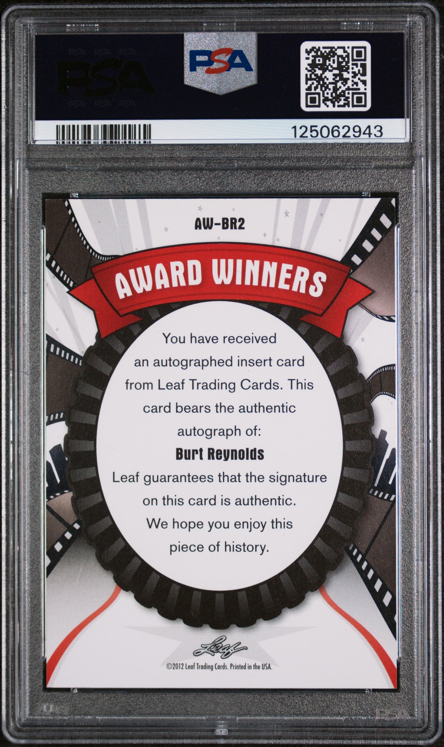 2012 Leaf Pop Century Award Winners Autographs Burt Reynolds Auto PSA 9