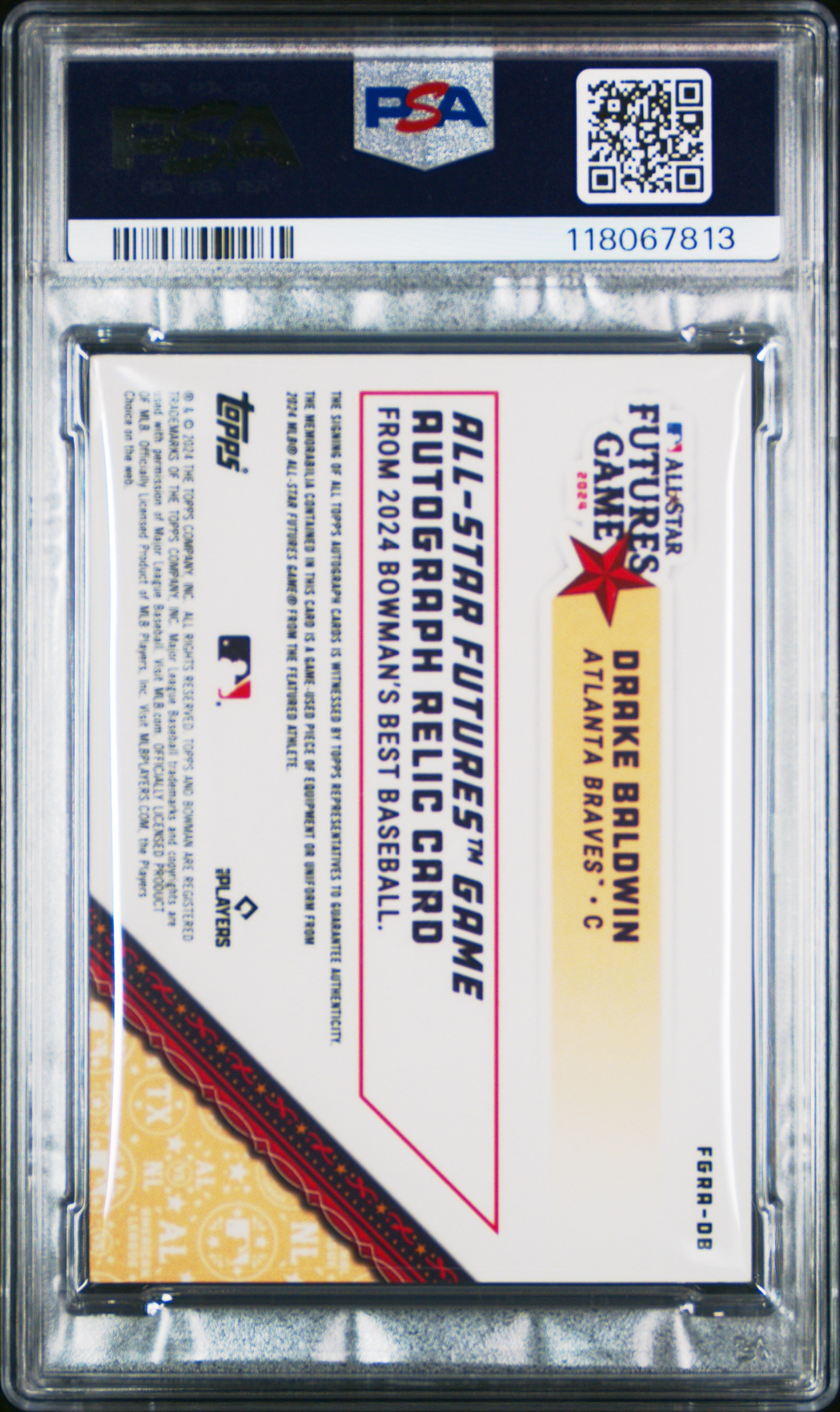 2024 Bowman's Best Chrome DRAKE BALDWIN RC Auto GU All Star Patch ORANGE 25 PSA