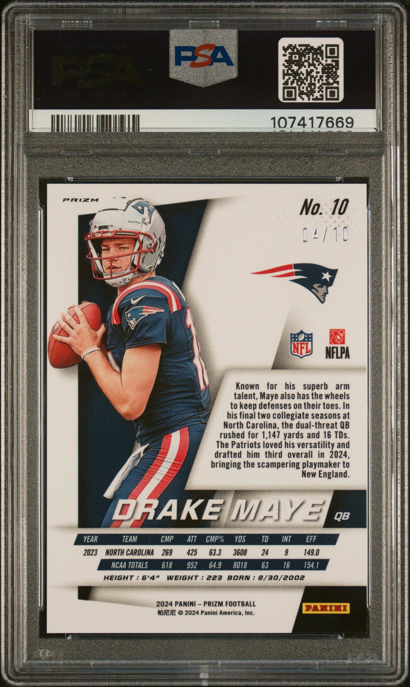2024 Panini Prizm Flashback Rookie Drake Maye #4/10 Gold PSA 10 POP 1 Gem