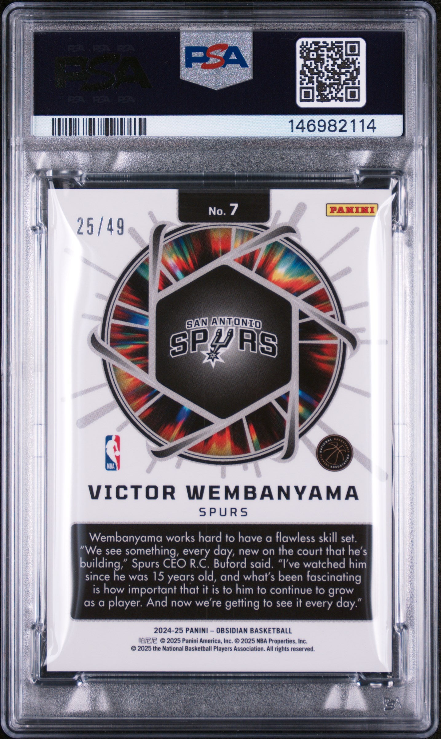 2024 Obsidian Supernova Victor Wembanyama #7 Pink Flood /49 PSA 10 Pop 6