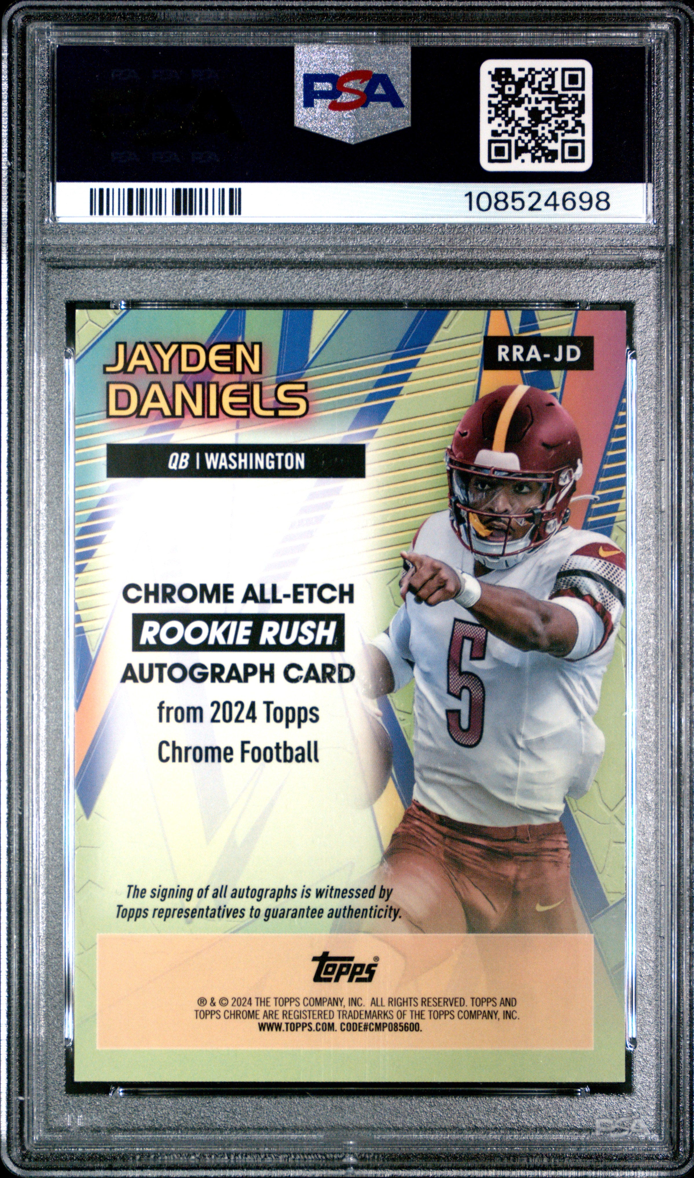 2024 Topps Chrome Rookie Rush Autograph Jayden Daniels /50 Gold Refractor PSA 10