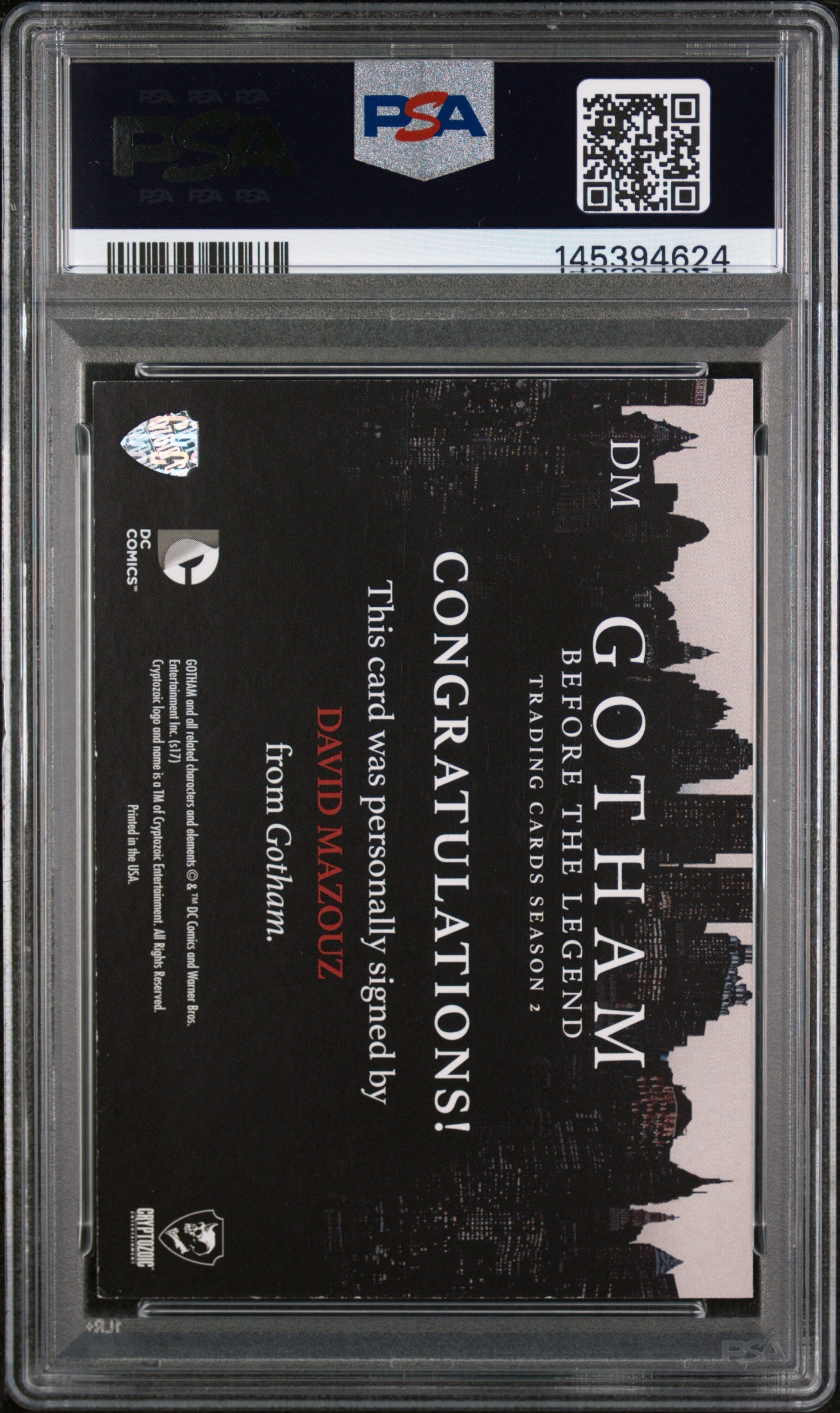2017 Gotham Before The Legend S2 Autograph David Mazouz AS Bruce Wayne PSA Auto