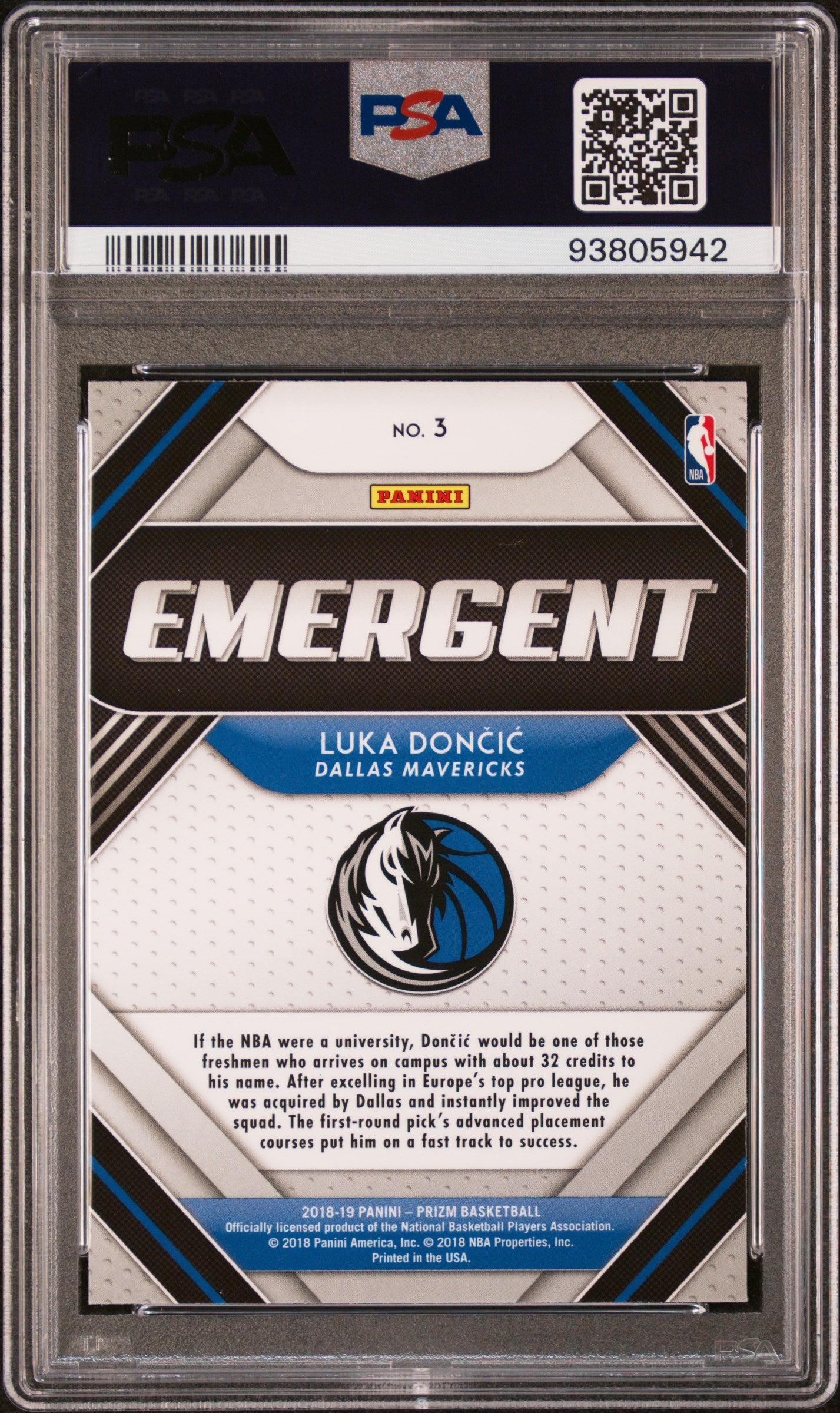 2018 Panini Prizm Emergent Luka Doncic #3 Rookie RC PSA 10 Gem Mint Lakers