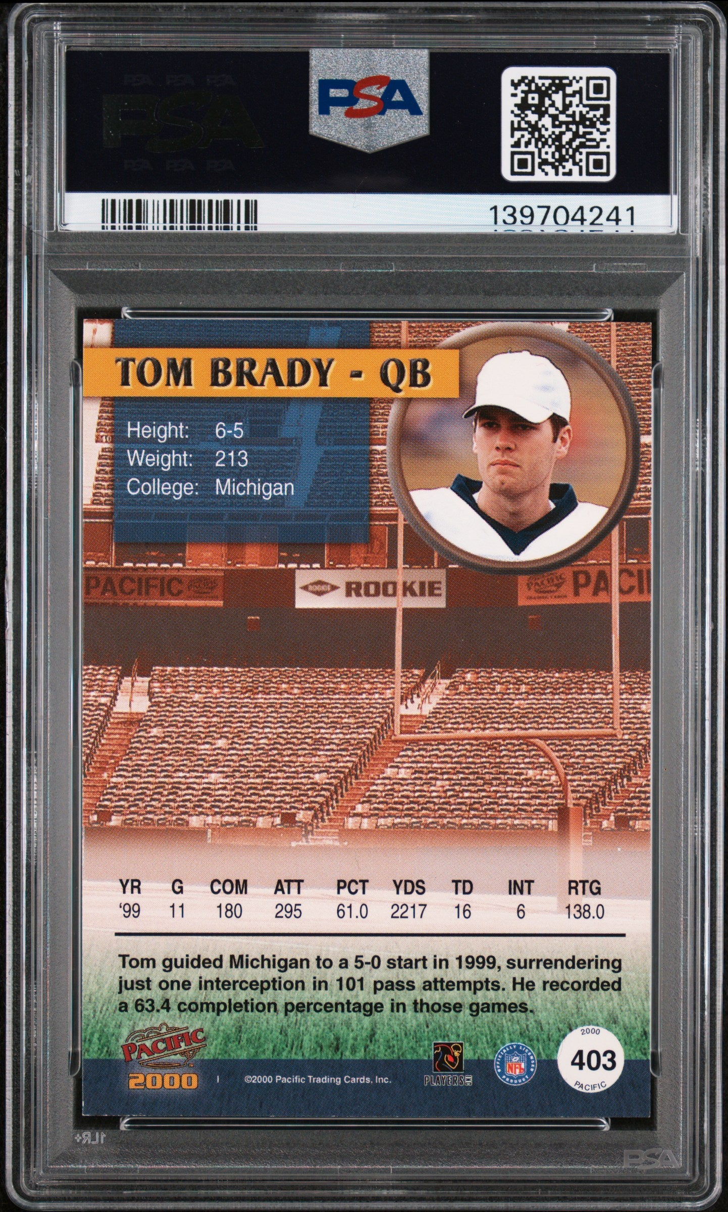 2000 Pacific Tom Brady #403 Rookie RC PSA 8 Patriots HOF
