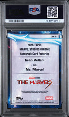 2025 Topps Marvel Studios Chrome Autograph Iman Vellani Ms Marvel Auto PSA 8