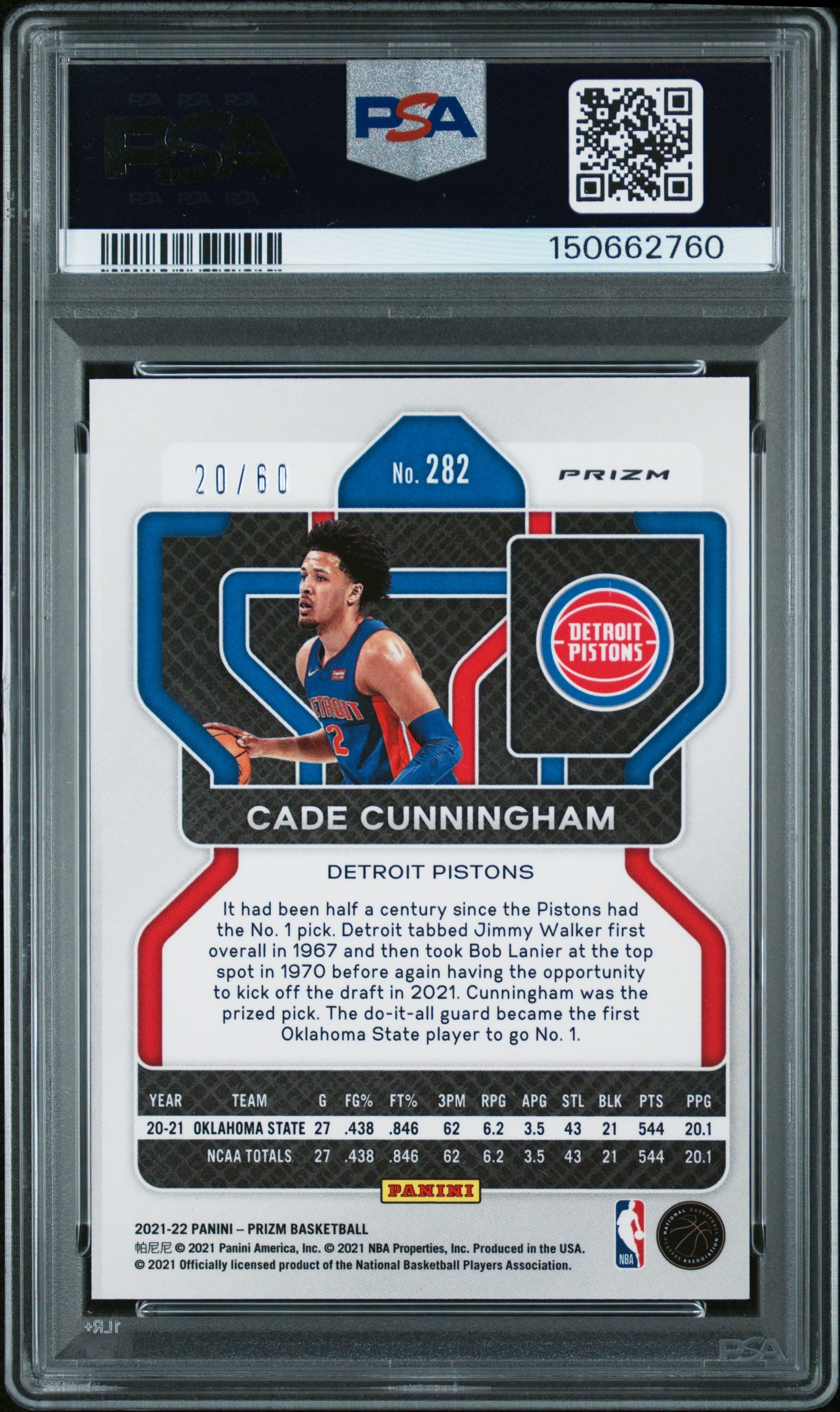 2021 Panini Prizm Cade Cunningham #282 Rookie #/60 Orange Wave PSA 10 Pop 3