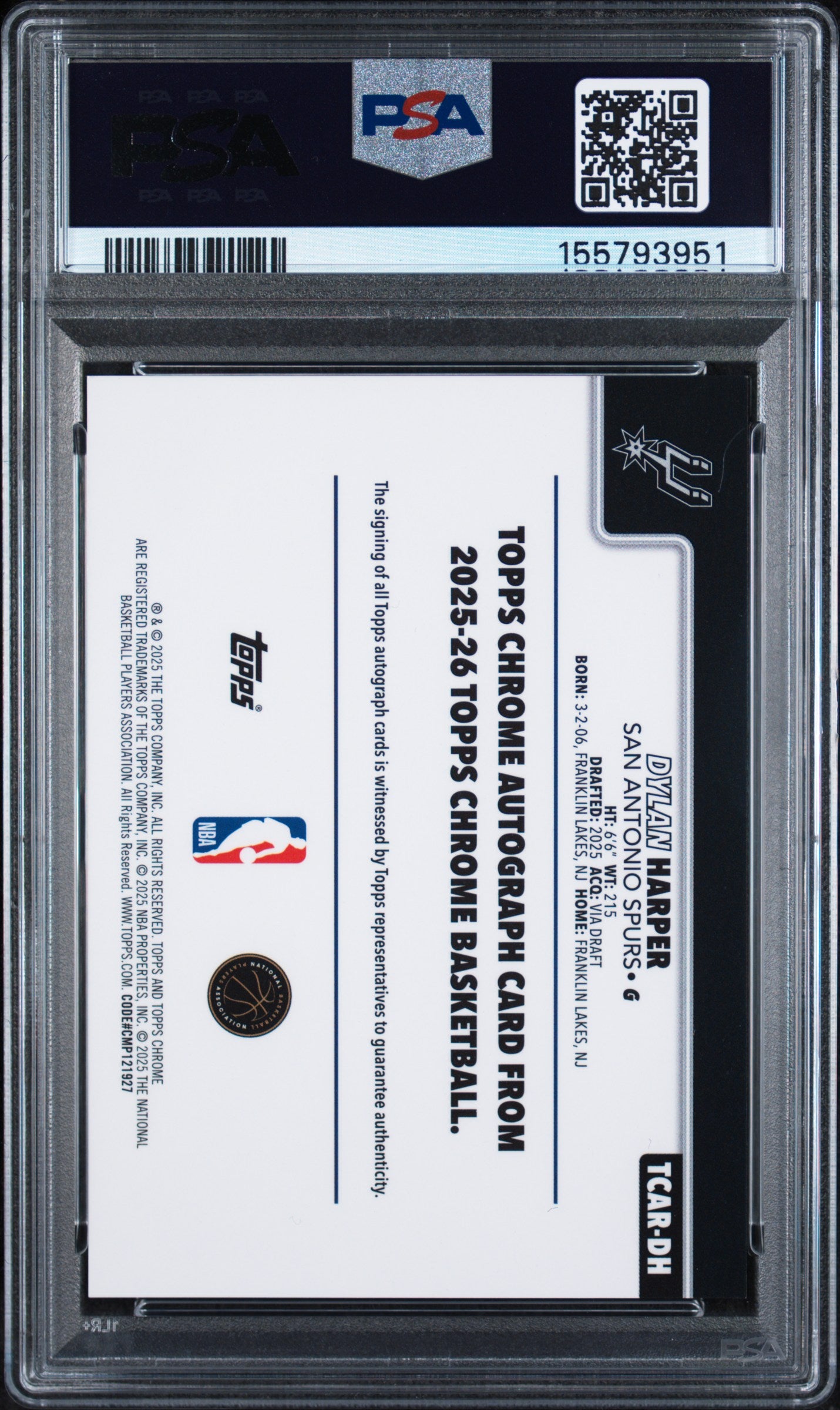 2025 Topps Chrome Rookie Autographs Dylan Harper Rookie Auto PSA 10