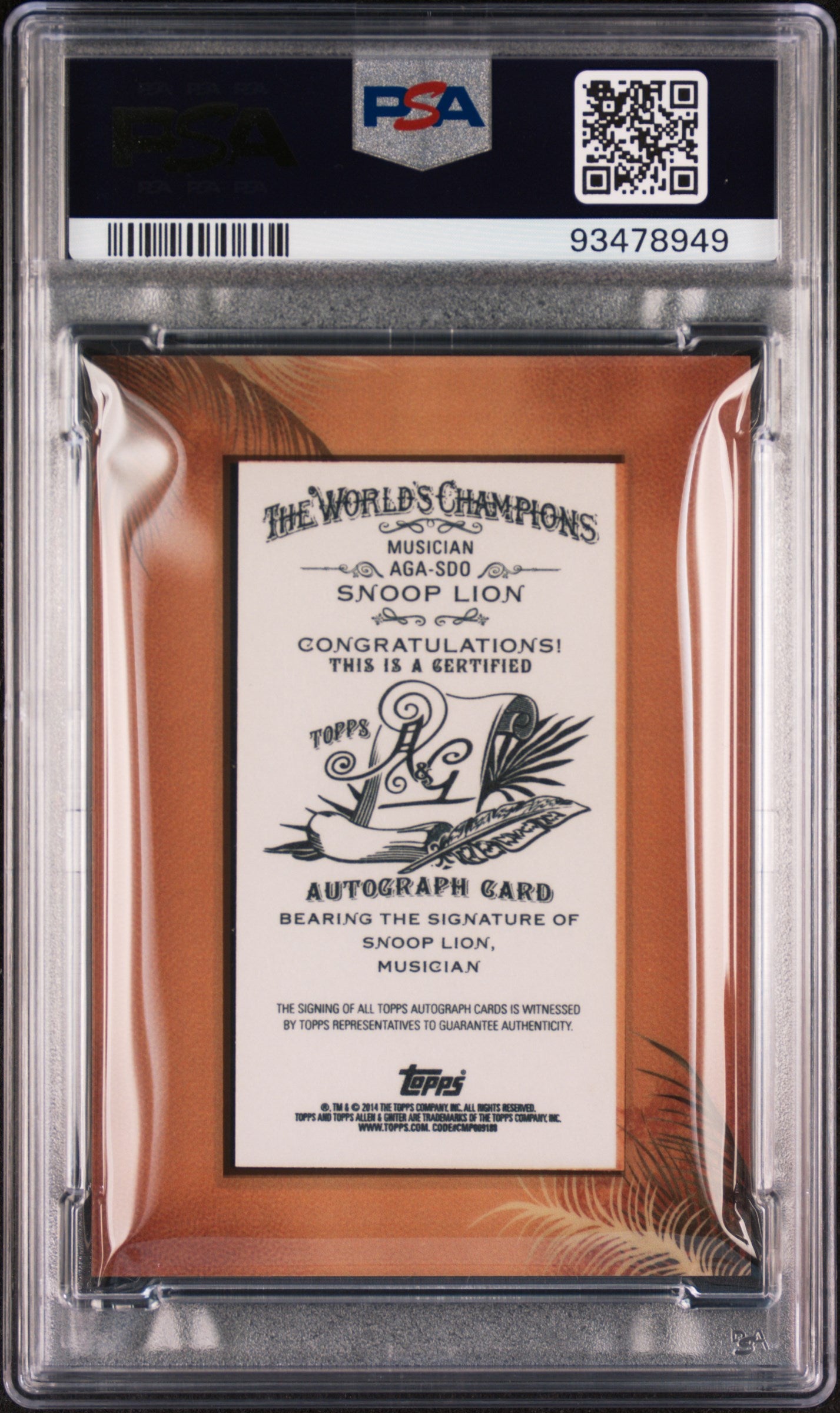2014 Topps Allen & Ginter Baseball Autograph Rare Snoop Lion Dogg PSA 9 Auto 10