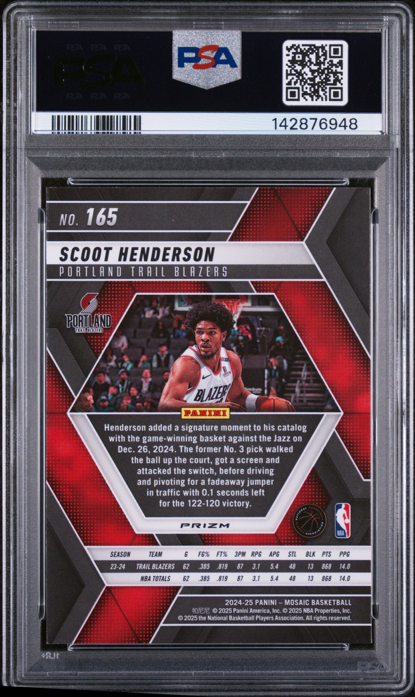 2024 Panini Mosaic Scoot Henderson #165 Peacock Choice SP PSA 10 Gem MInt POP 1