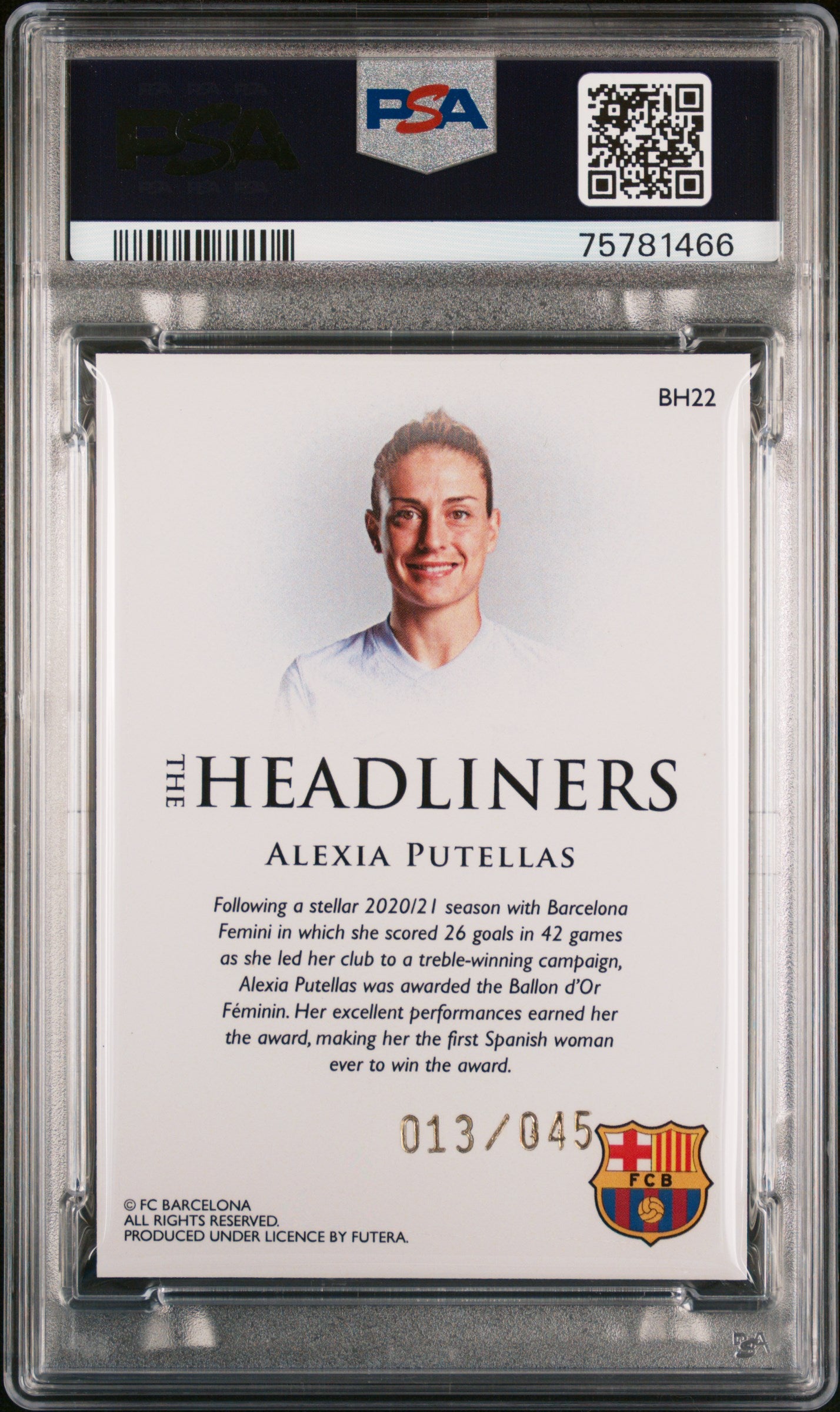 2021 Futera FC Barcelona The Headliners Alexia Putellas #13/45 Silver RC PSA 10