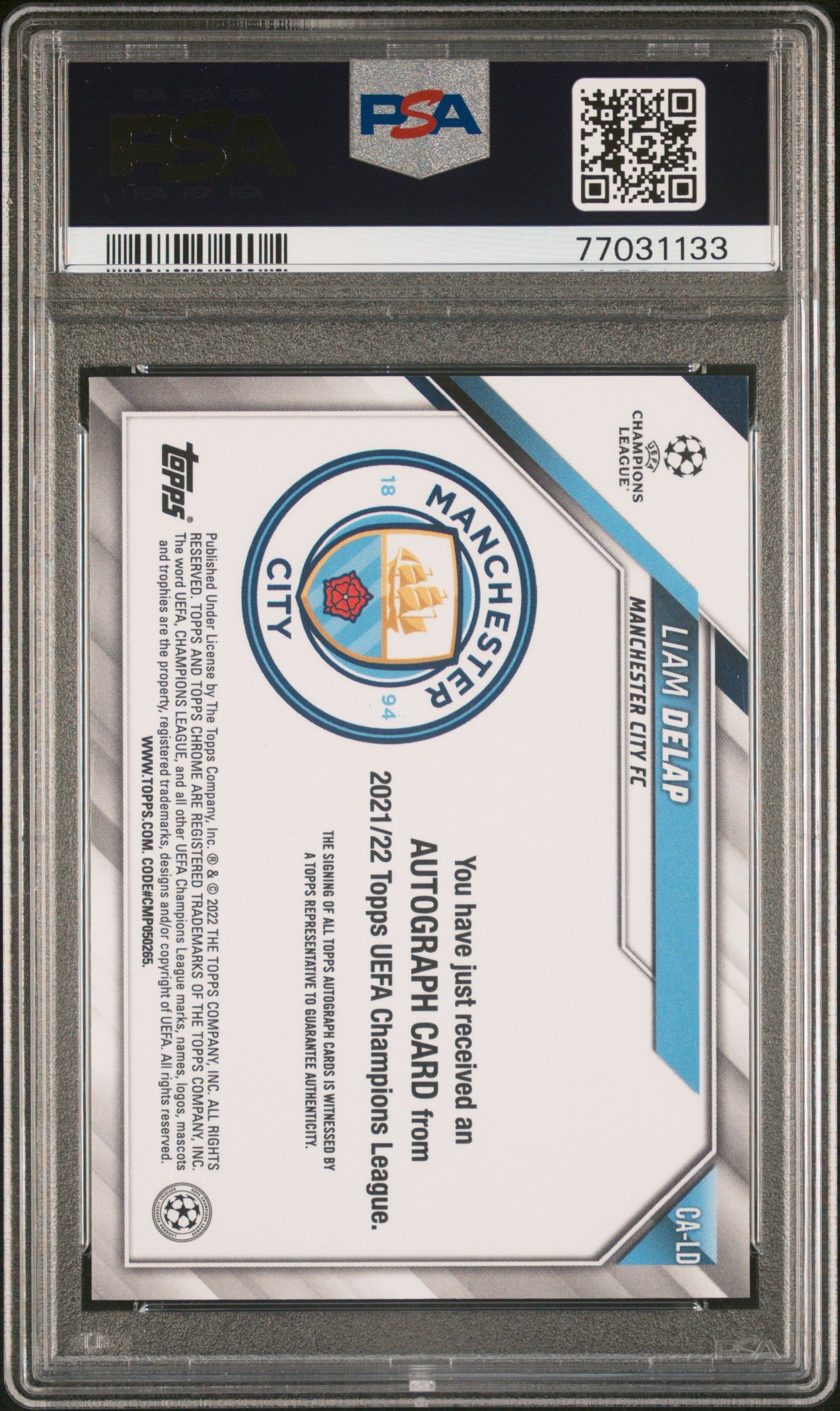 2021 Topps Chrome UEFA CL Autograph Rookie Liam Delap Refractor PSA 10 Chelsea