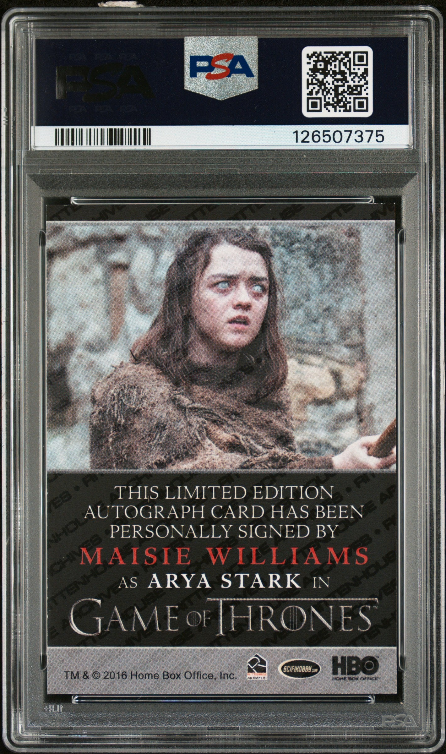 2018 Game Of Thrones Season 7-Autograph Maisie Williams AS Arya PSA Auto 10