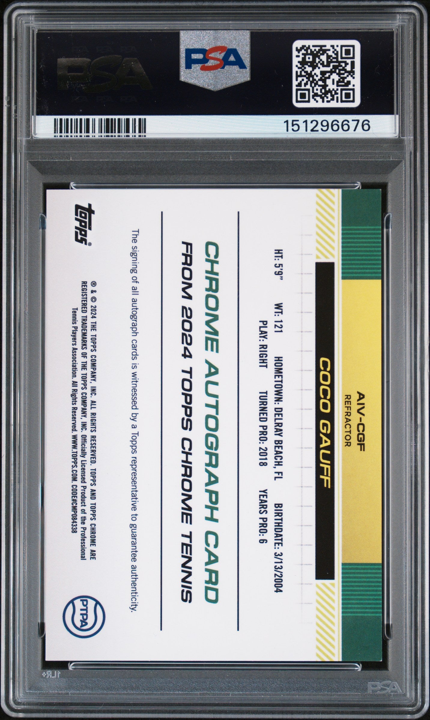2024 Topps Chrome Tennis Image Variation Auto Coco Gauff Refractor /99 PSA 9