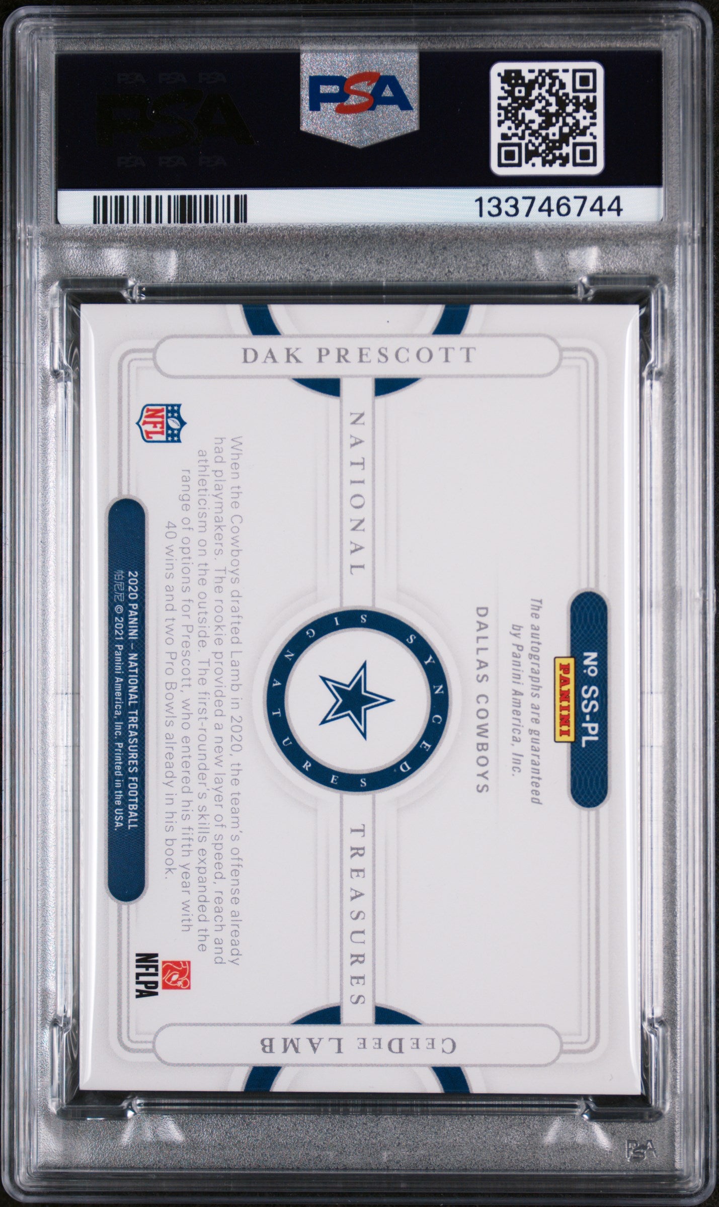 2020 National Treasures Signatures Prescott Ceedee Lamb Rookie /25 PSA 8 Auto