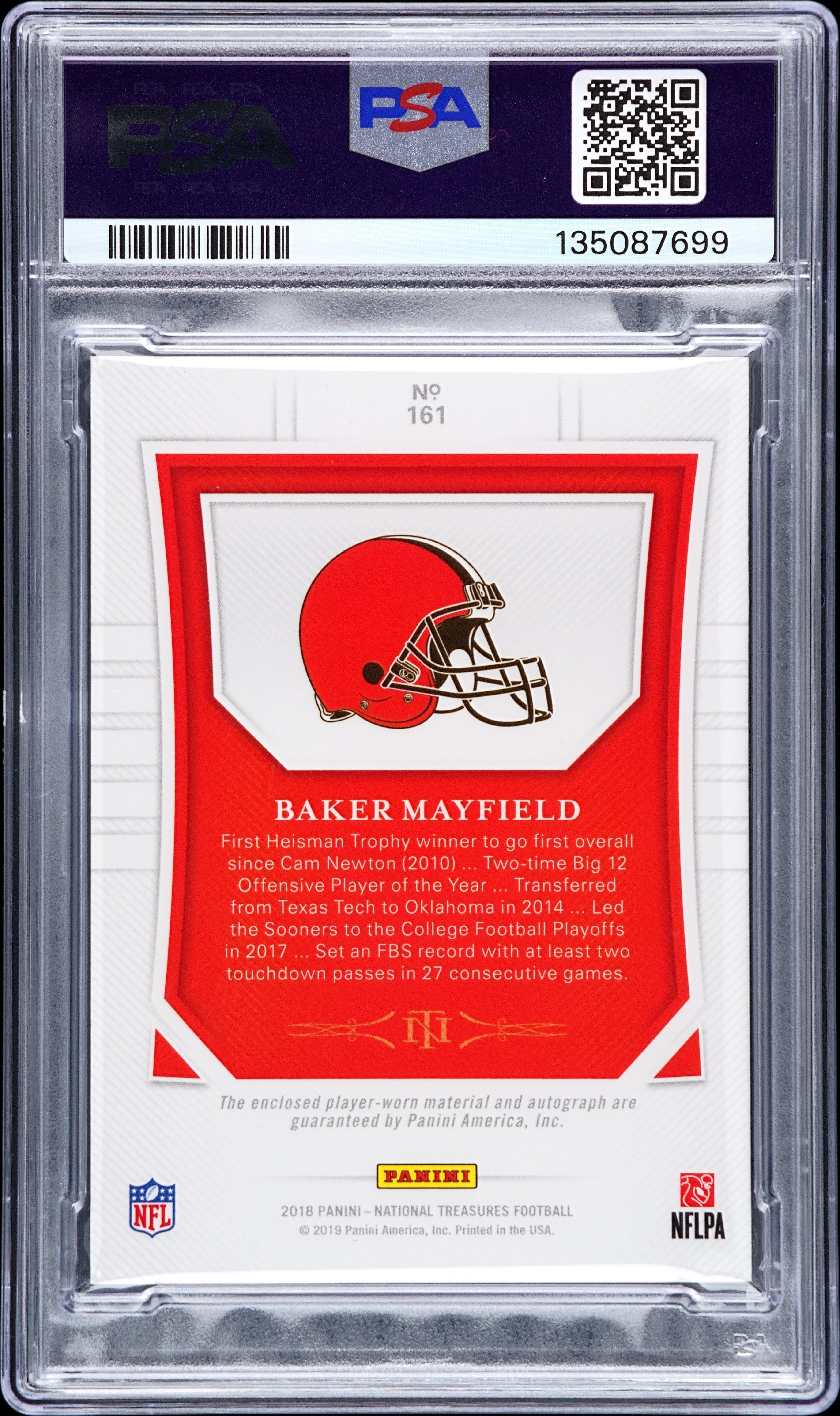 2018 National Treasures Baker Mayfield Patch Stars Stripes 15/15 PSA 6/10 Auto