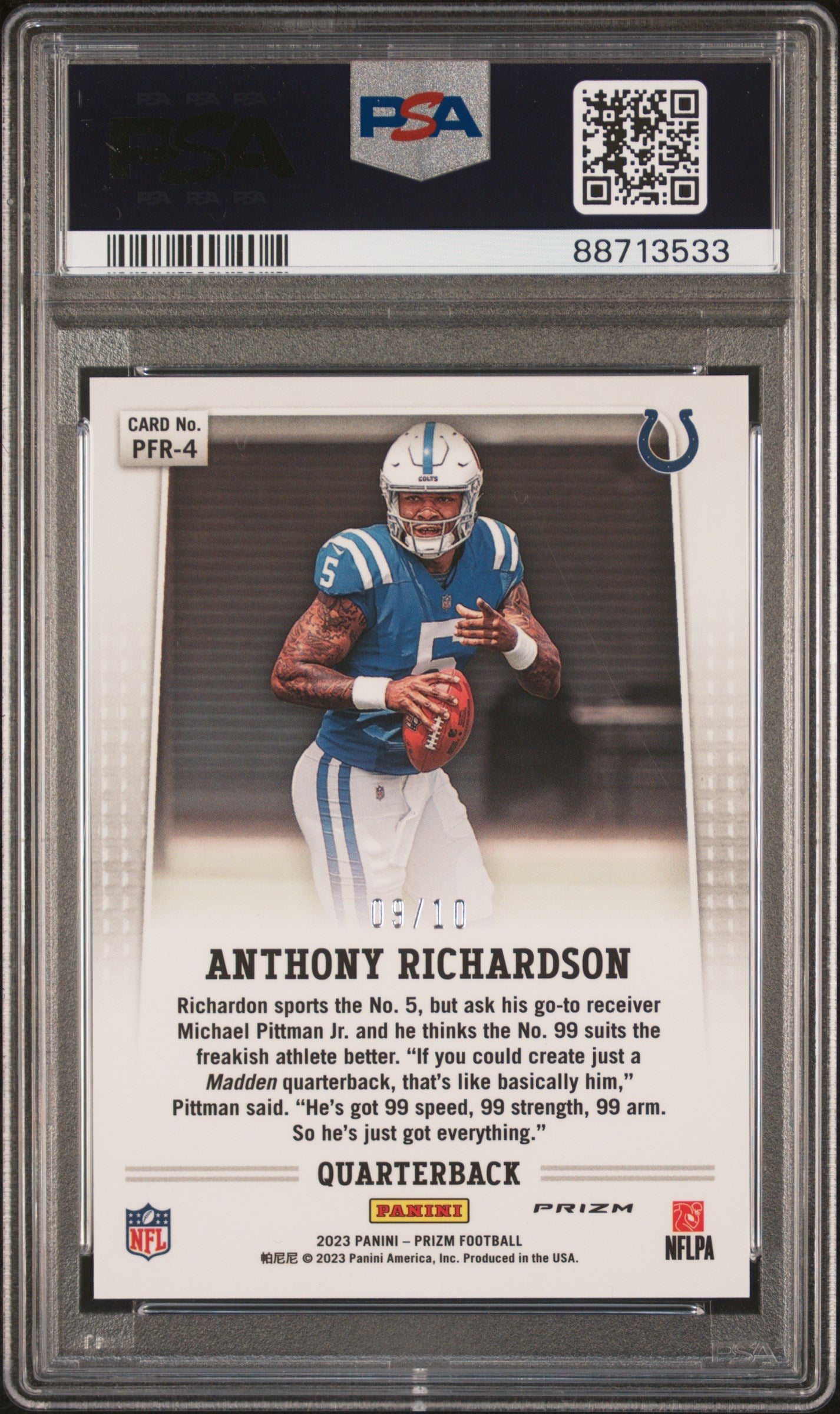 2023 Panini Prizm Flashback Rookie Anthony Richardson #/10 Gold Prizm PSA 10