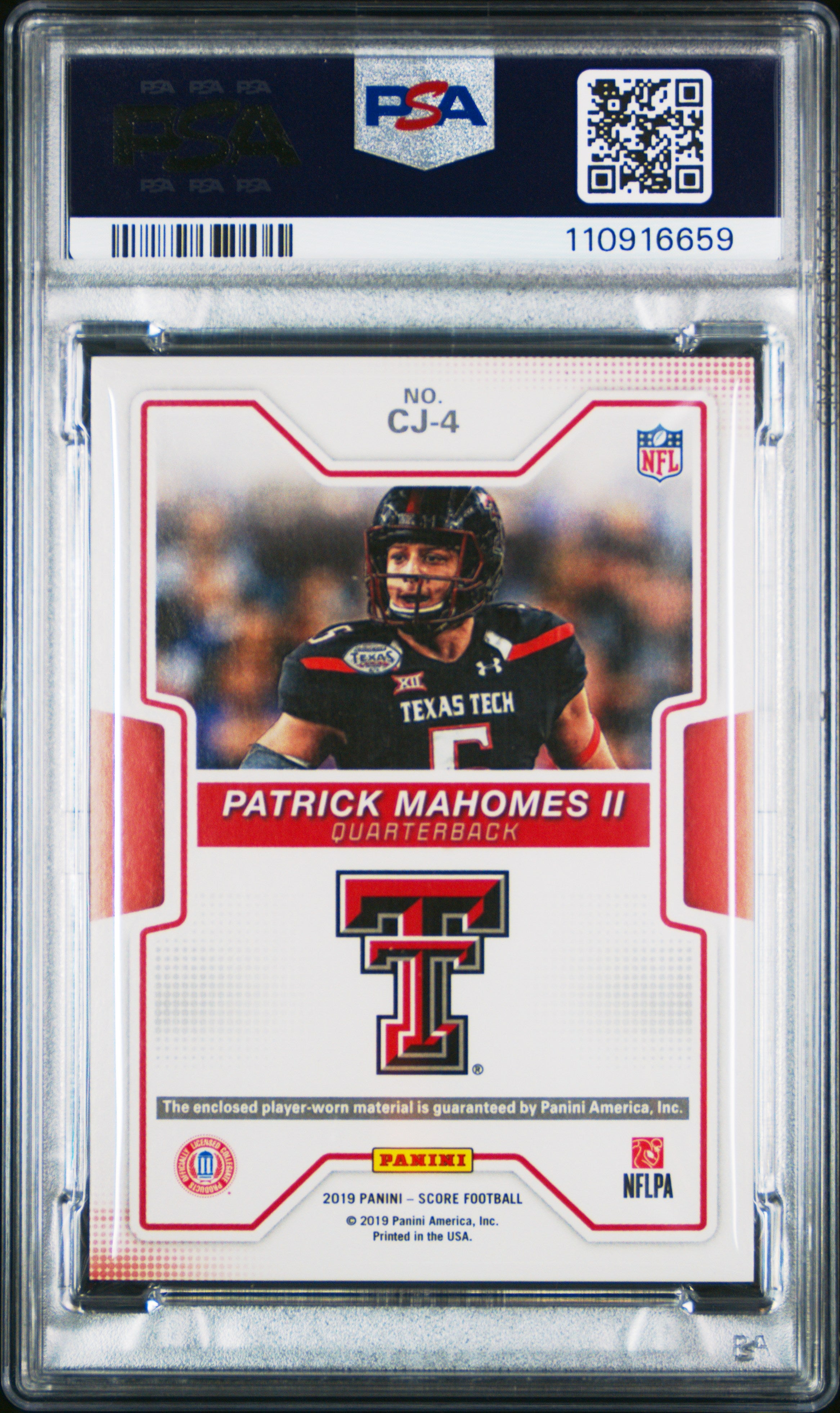 2019 Panini Score Collegiate Jerseys Patrick Mahomes II #CJ4 PSA 10 LOW POP