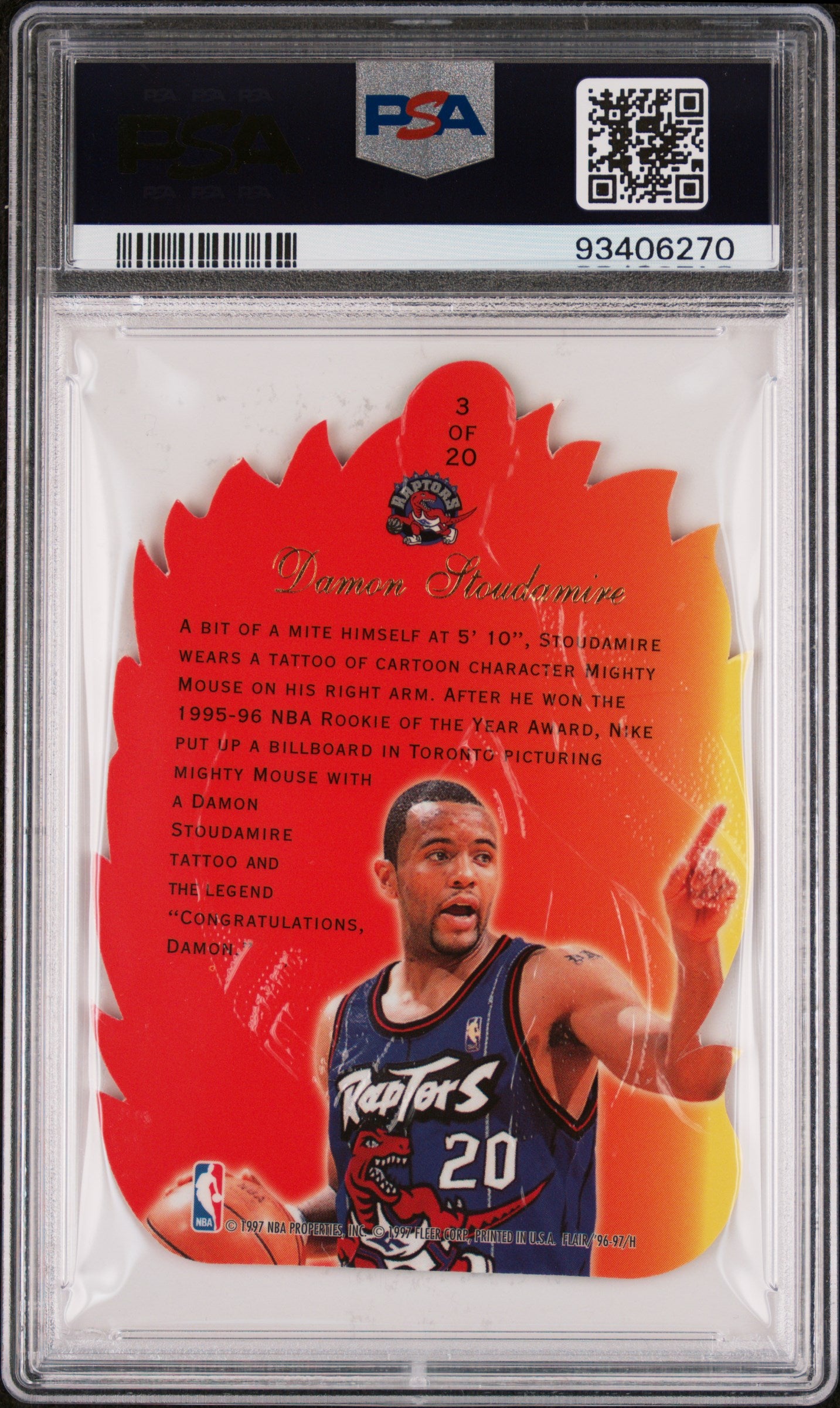 1996-97 Flair Showcase Hot Shots Damon Stoudamire #3 Die-Cut Insert PSA 7