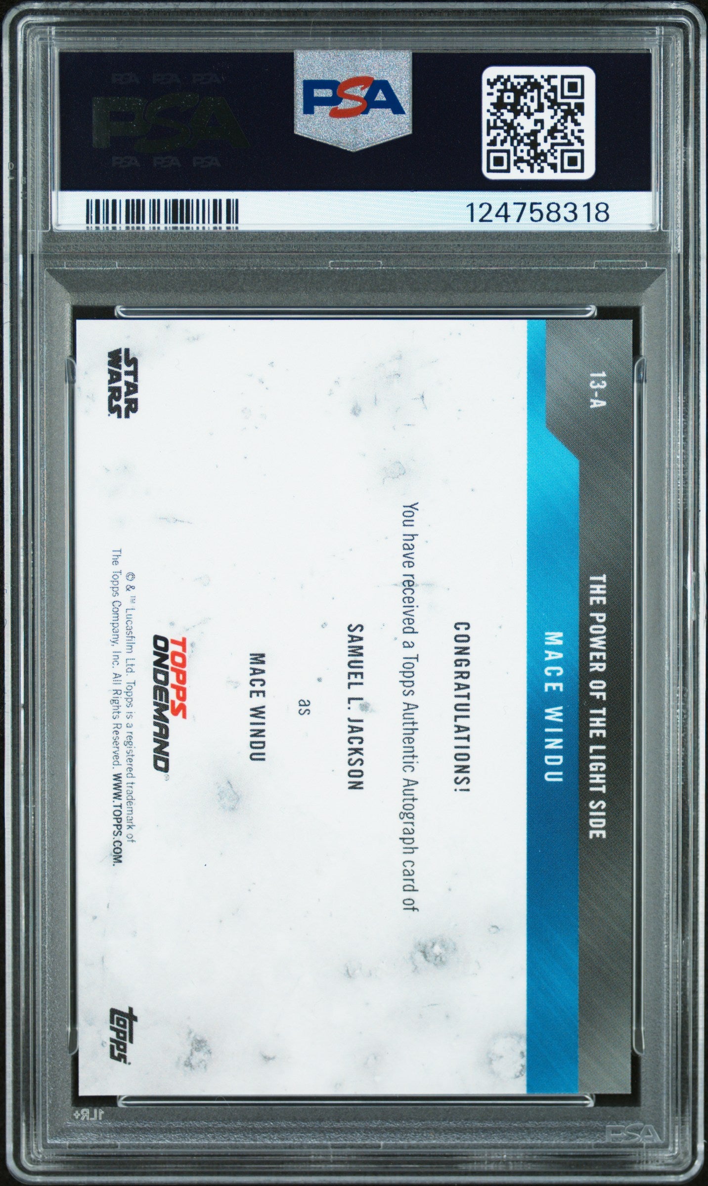 2019 Topps On Demand Star Wars Side Samuel L. Jackson Windu Auto PSA 10 POP 1