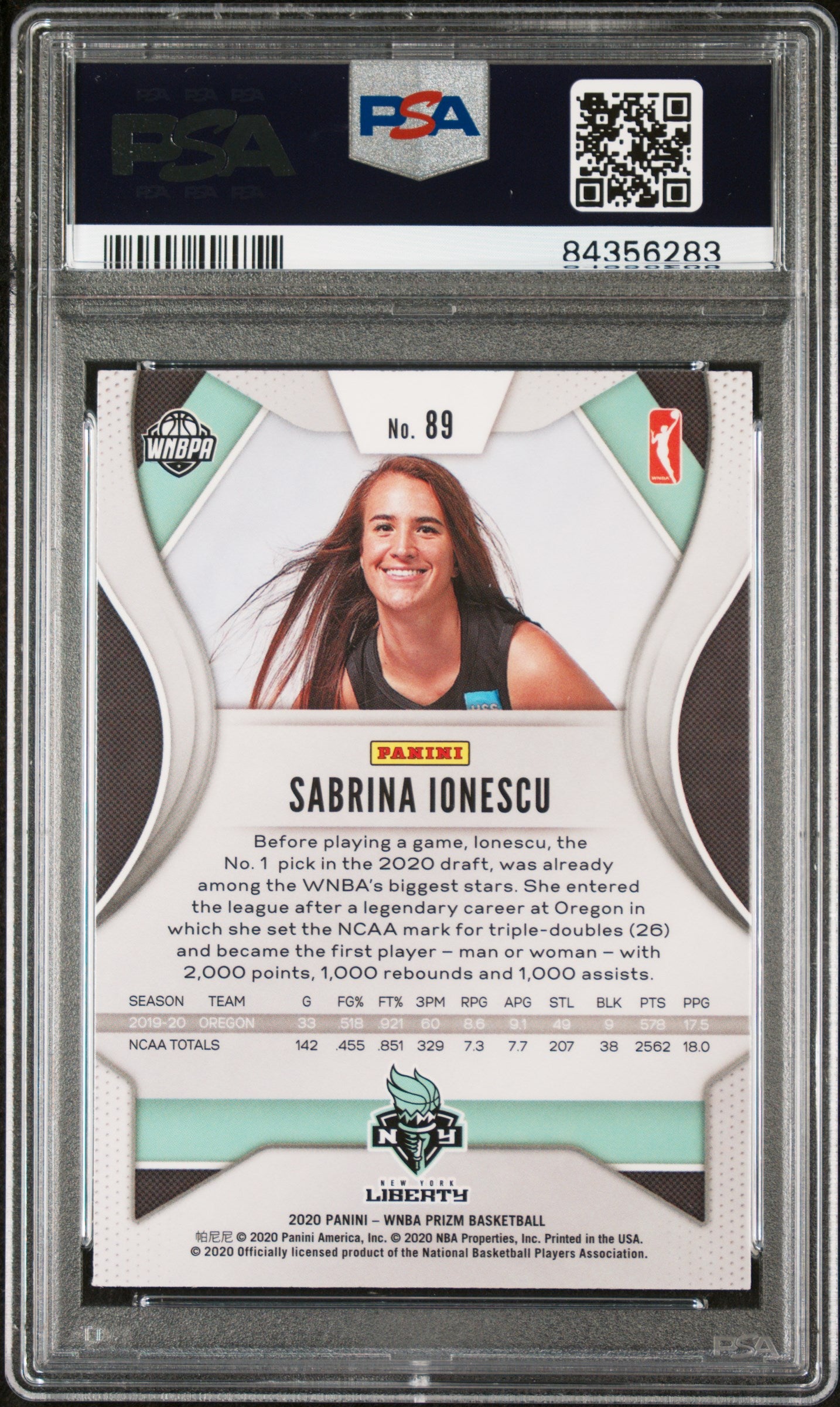 2020 Panini Prizm WNBA Sabrina Ionescu #89 Rookie RC PSA 10 New York Liberty