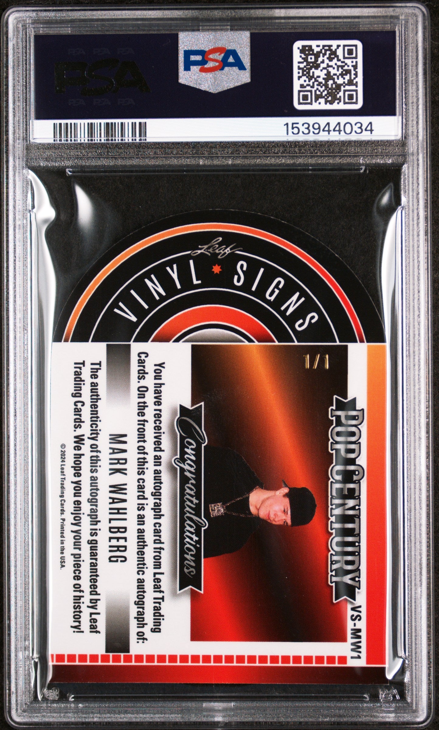 2024 Leaf Metal Pop Century Vinyl Signs Autograph Mark Wahlberg 1/1 PSA 8 Auto 9