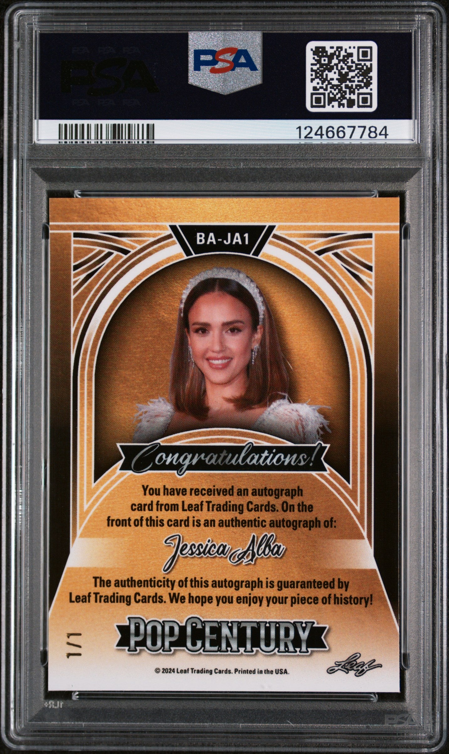 2024 Leaf Metal Pop Century Autographs Jessica Alba #BAJA1 #1/1 Auto Red PSA 9