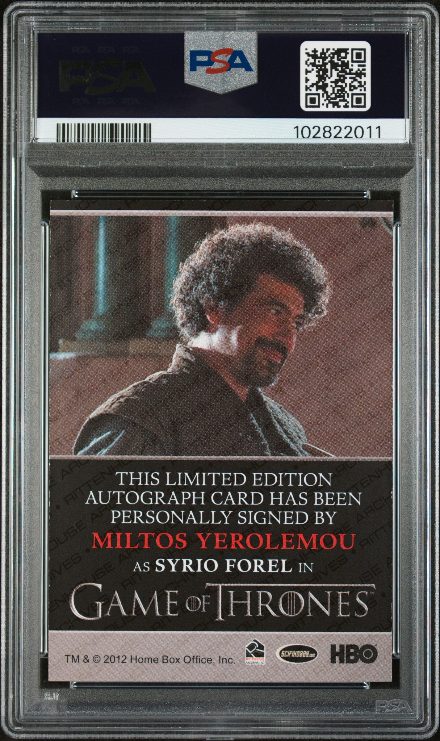 2012 Game Of Thrones S1 Autograph Miltos Yerolemou Limited Bordered Auto PSA 8