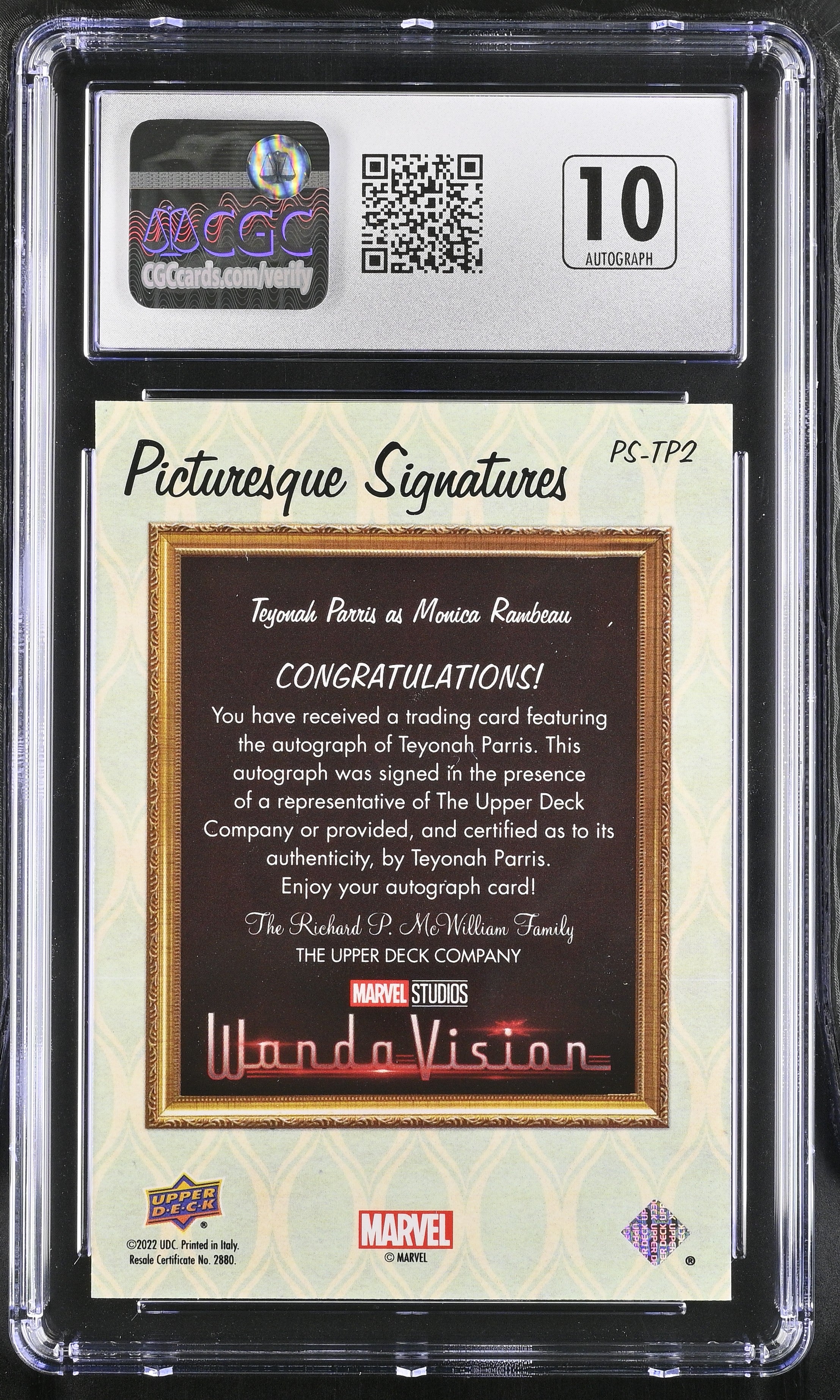 2023 Upper Deck WandaVision Signature Teyonah Parris as Rambeau Auto CGC 8