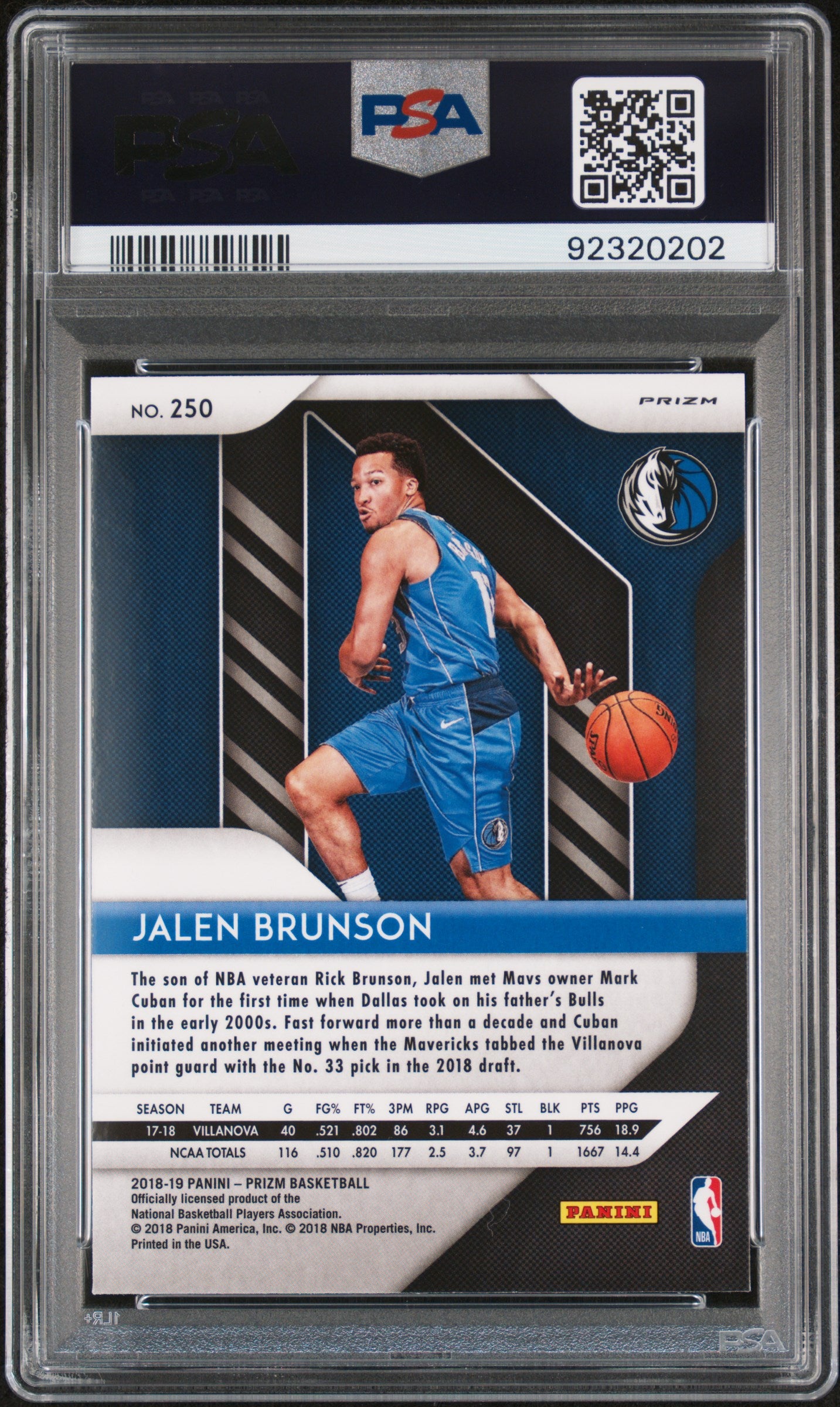 2018 Prizm Jalen Brunson #250 Rookie RC Red White Blue PSA 10 Gem Champs Knicks