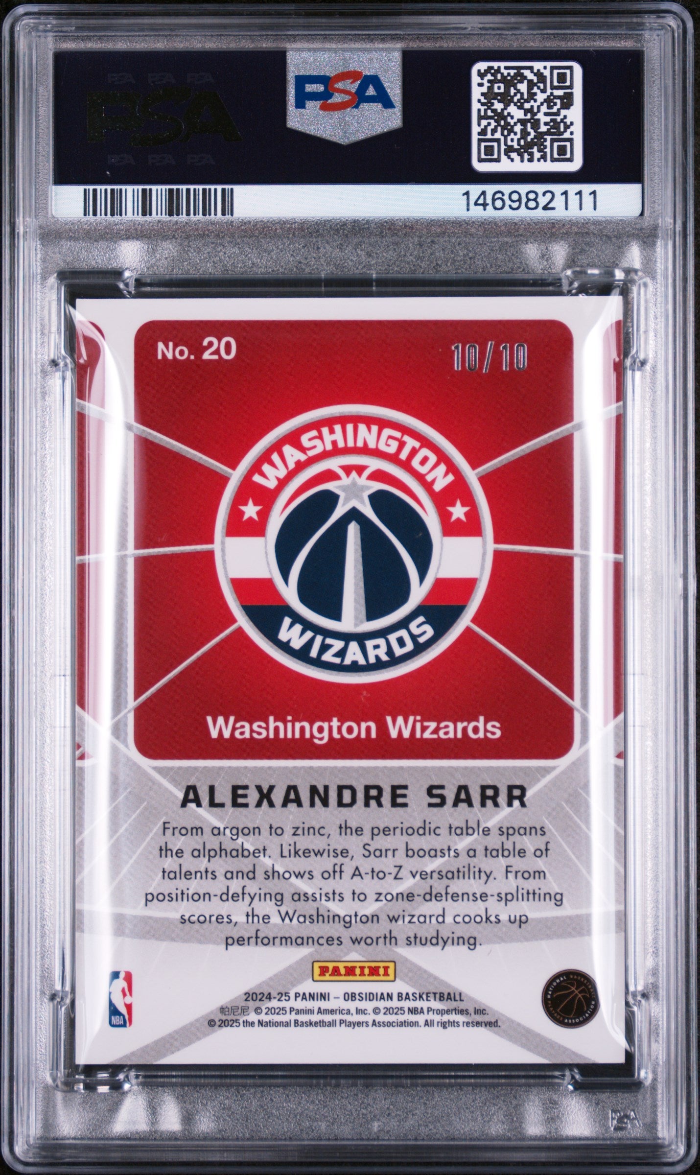 2024 Obsidian Atomic Initials Alexandre Sarr #20 Rookie Gold Molten #/10 PSA 10