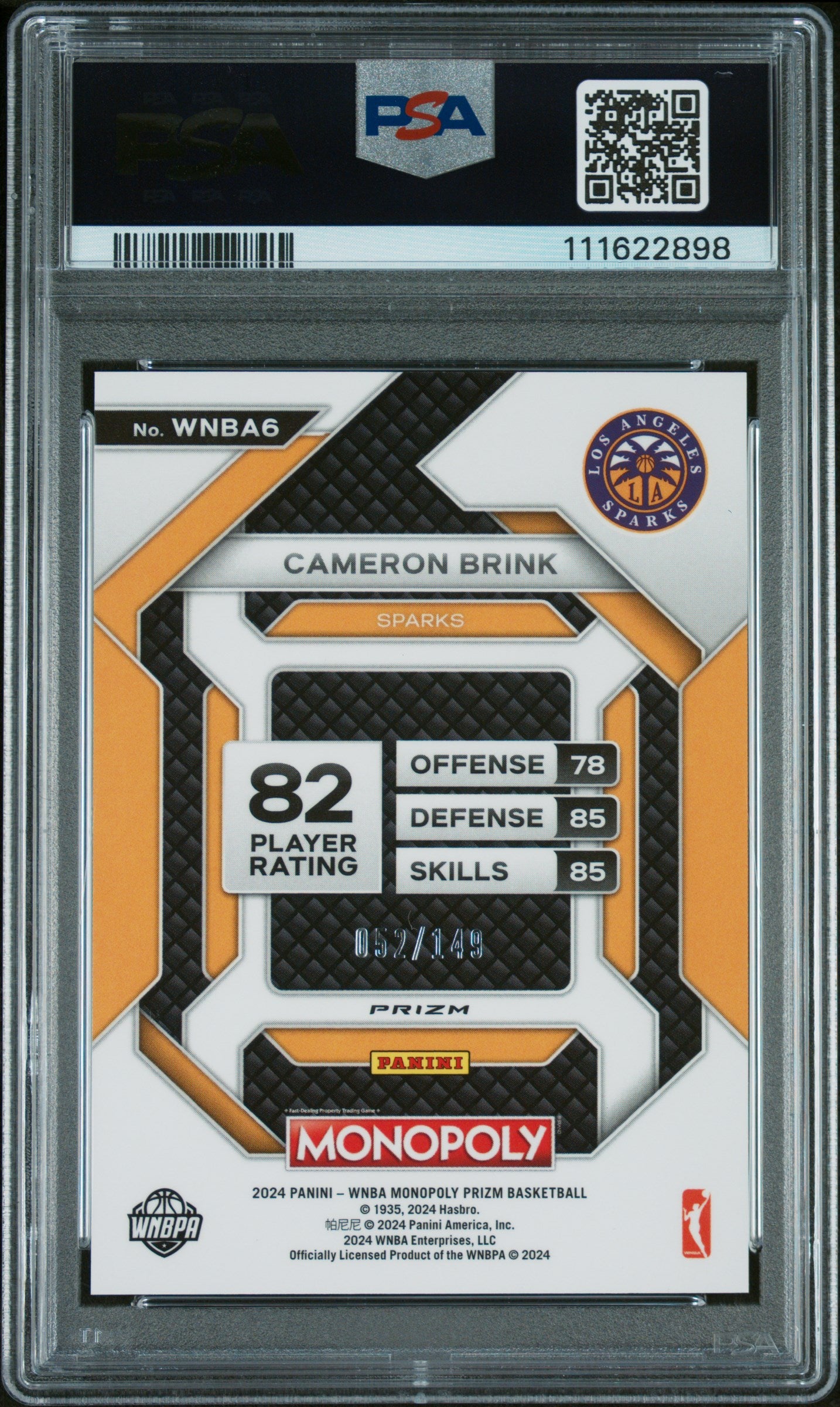 2024 Panini Prizm Monopoly WNBA Insert Cameron Brink #6 Pink Rookie PSA 10