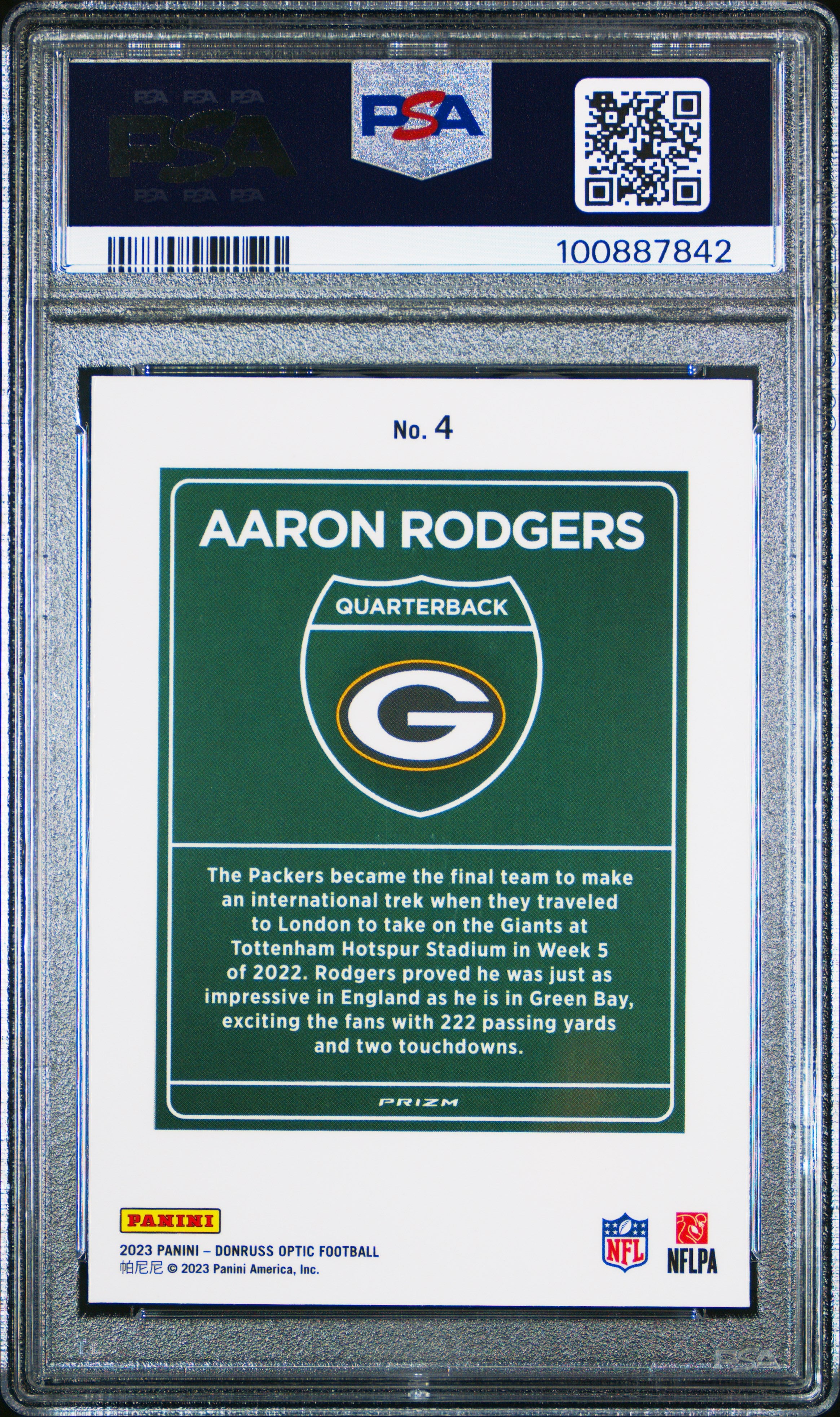 2023 Panini Donruss Optic International Downtown Aaron Rodgers #4 PSA 10 Packers