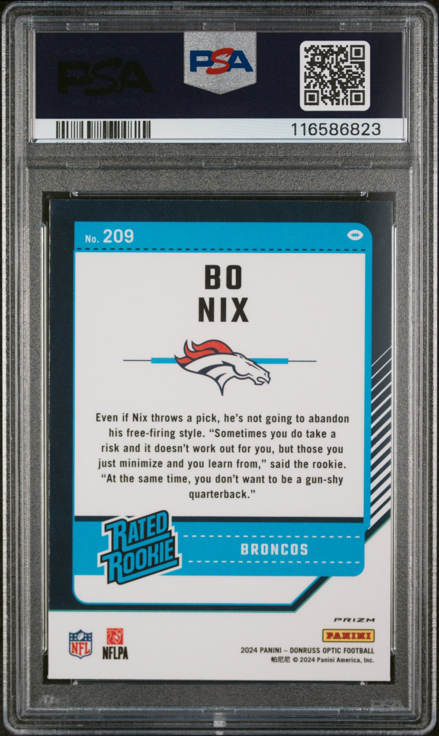 2024 Panini Donruss Optic Bo Nix #209 Teal Velocity SP Rookie RC PSA 10 POP 4