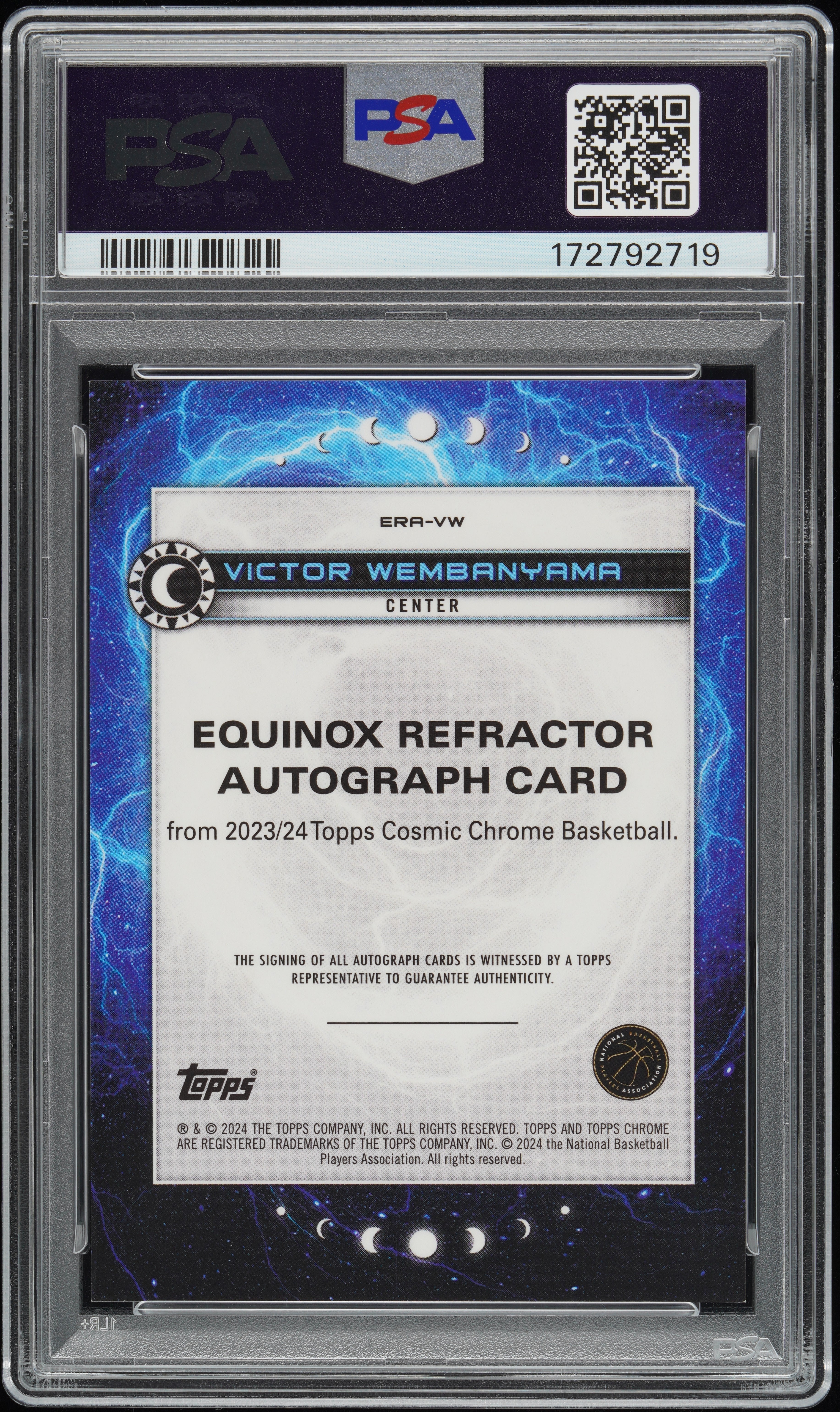 2023 Topps Cosmic Chrome Equinox Auto Victor Wembanyama Rookie Ref #/75 PSA 10