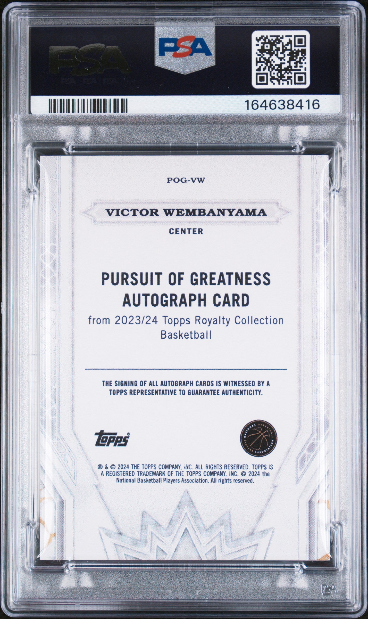 2023 Topps Royalty Pursuit Greatness Victor Wembanyama Rookie Blue 25 PSA 9 Auto