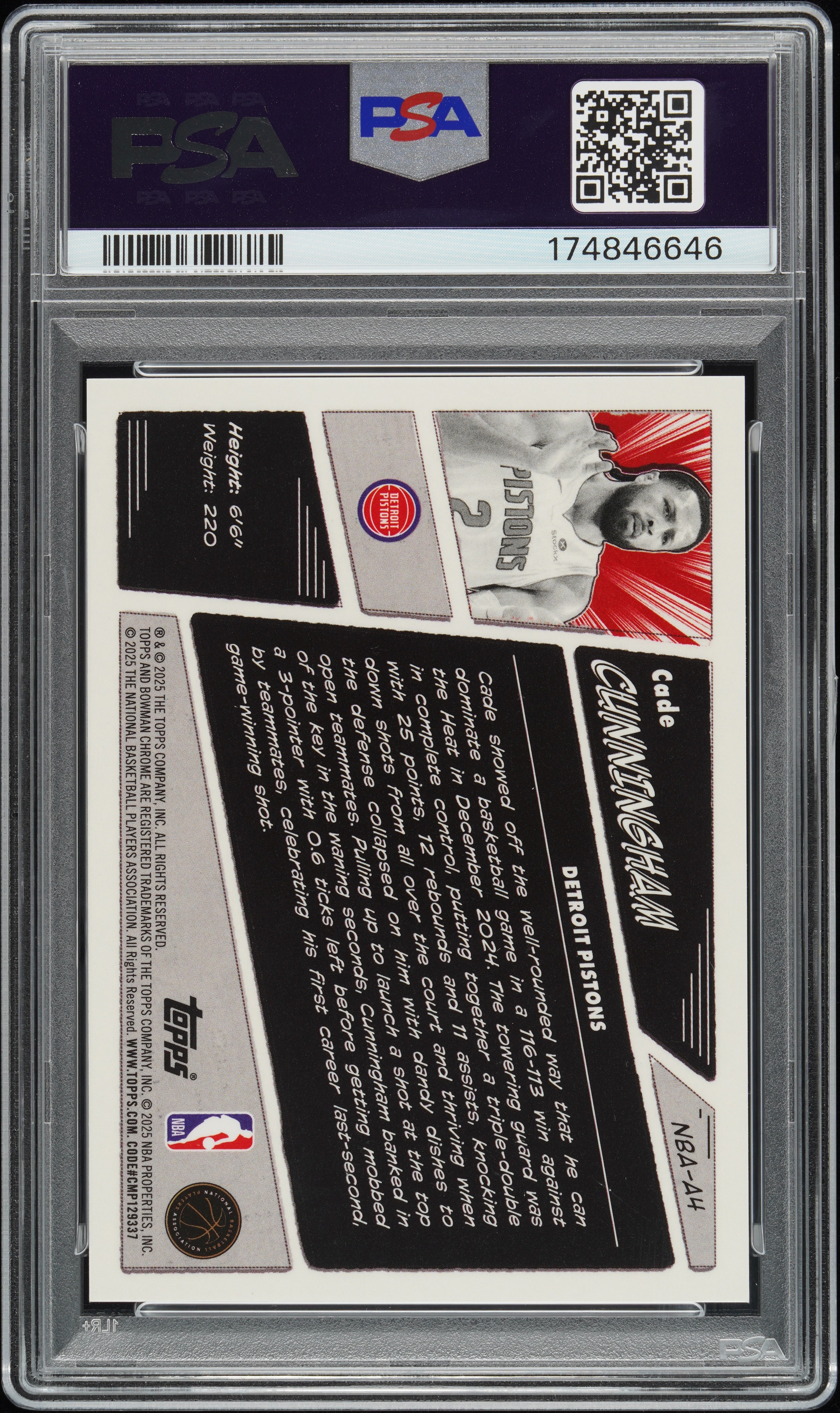 2025 Bowman Chrome Anime Cade Cunningham Black Ref #2/10 Jersey # PSA 9