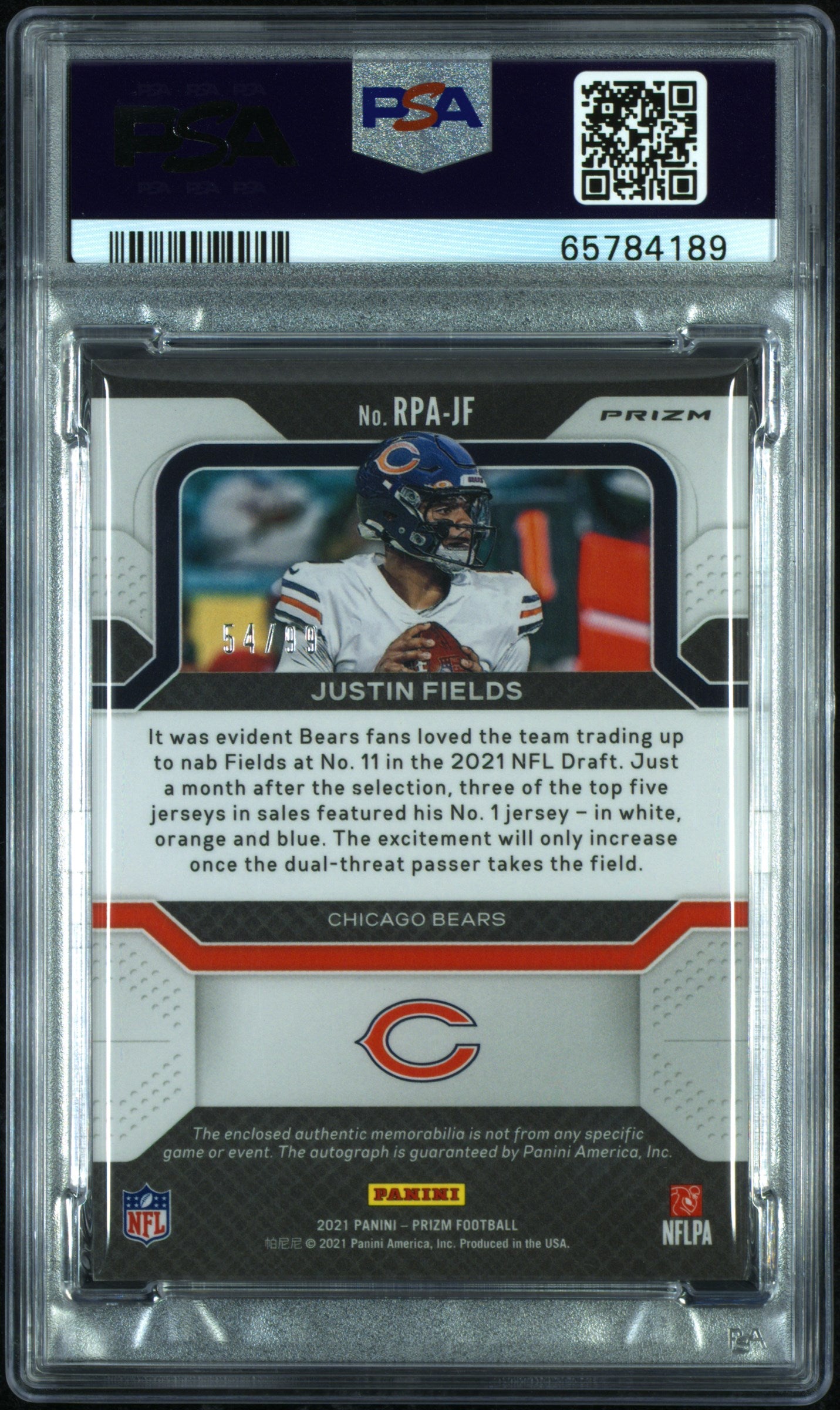 2021 Prizm Rookie Patch Autograph Justin Fields Silver RC /99 PSA 9/10 Auto Jets