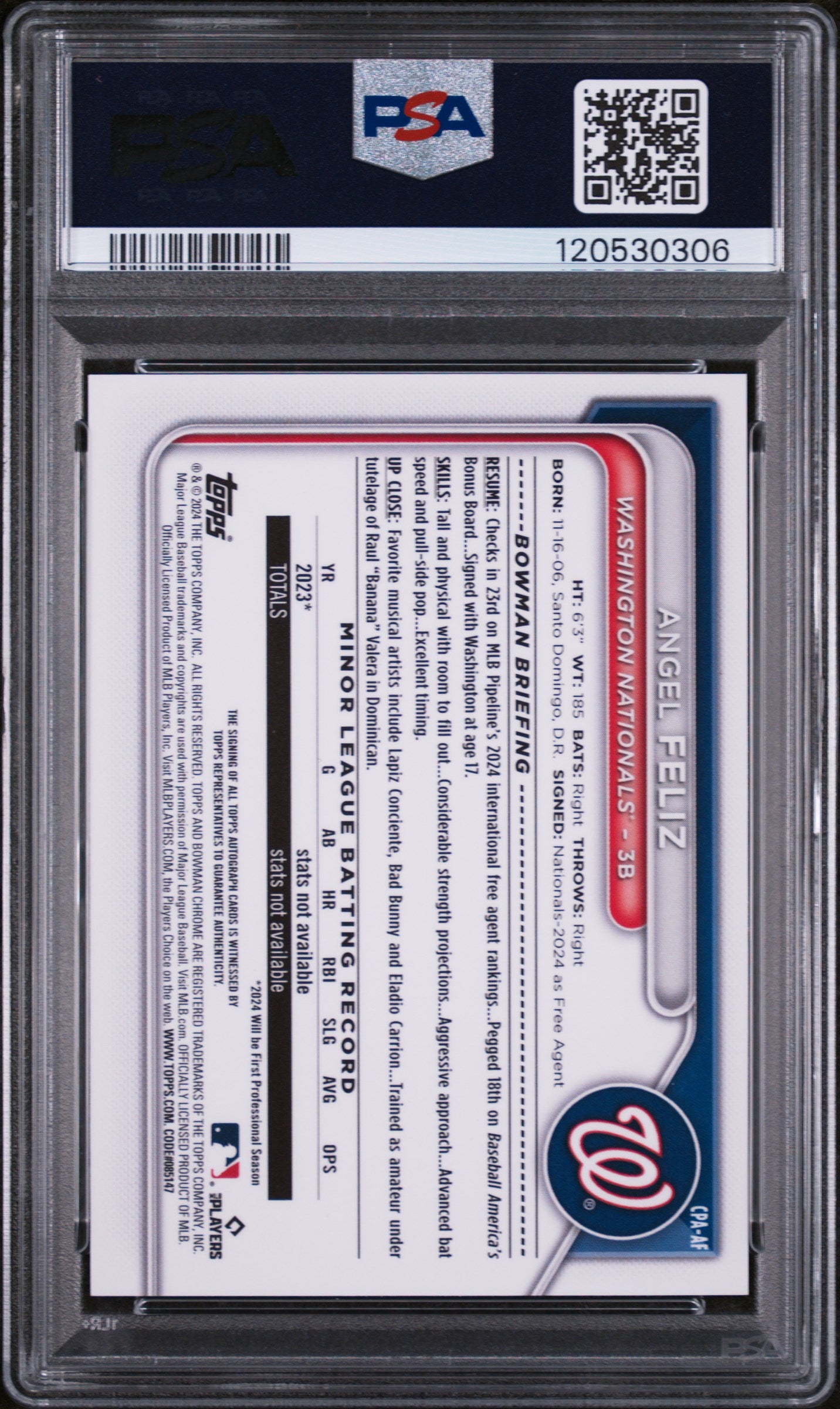 2024 Bowman Chrome 1st Auto Angel Feliz #CPAAF Orange Lava Refractor /25 PSA 10