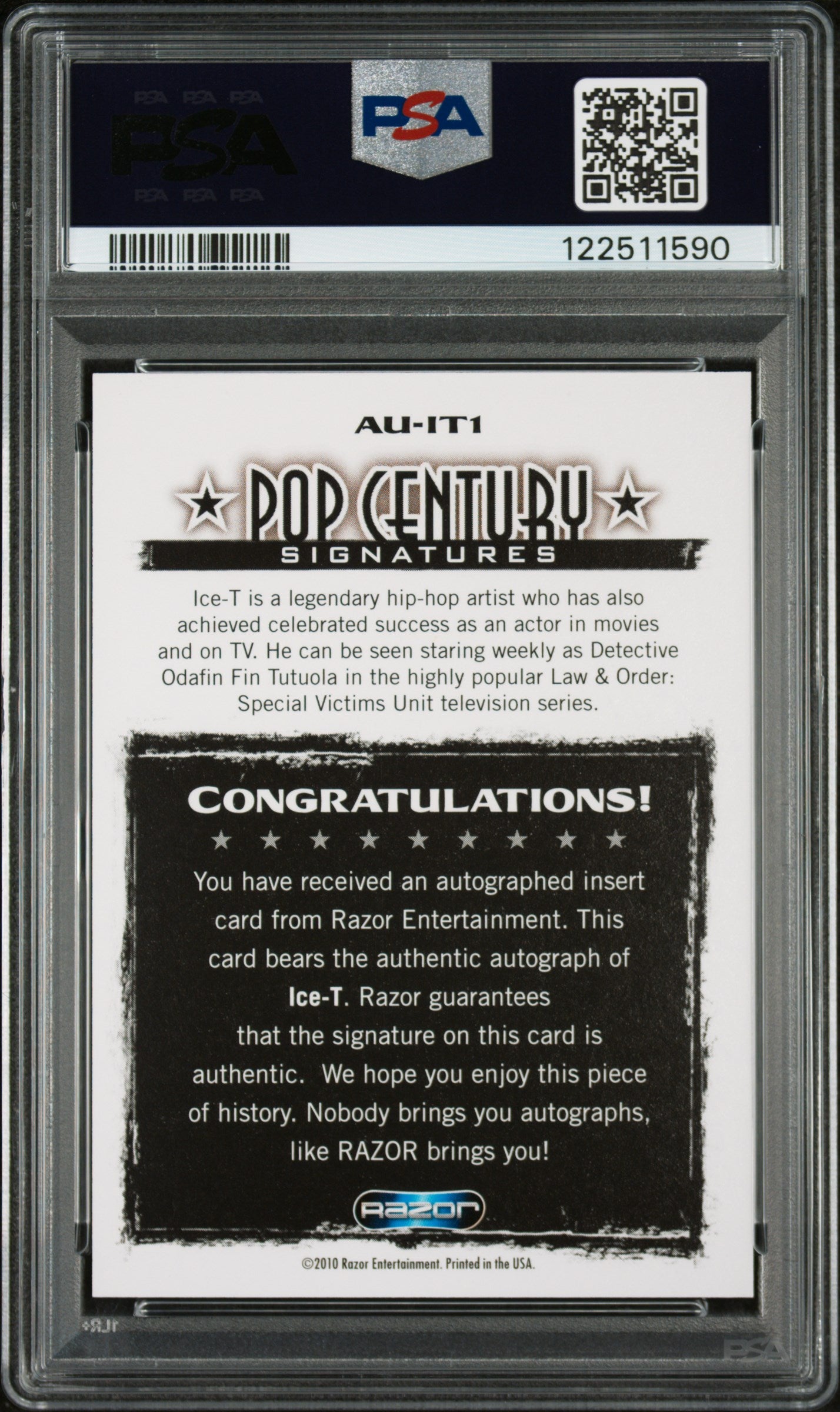 2010 Razor Pop Century Signatures Ice-T Autograph PSA 9 Auto