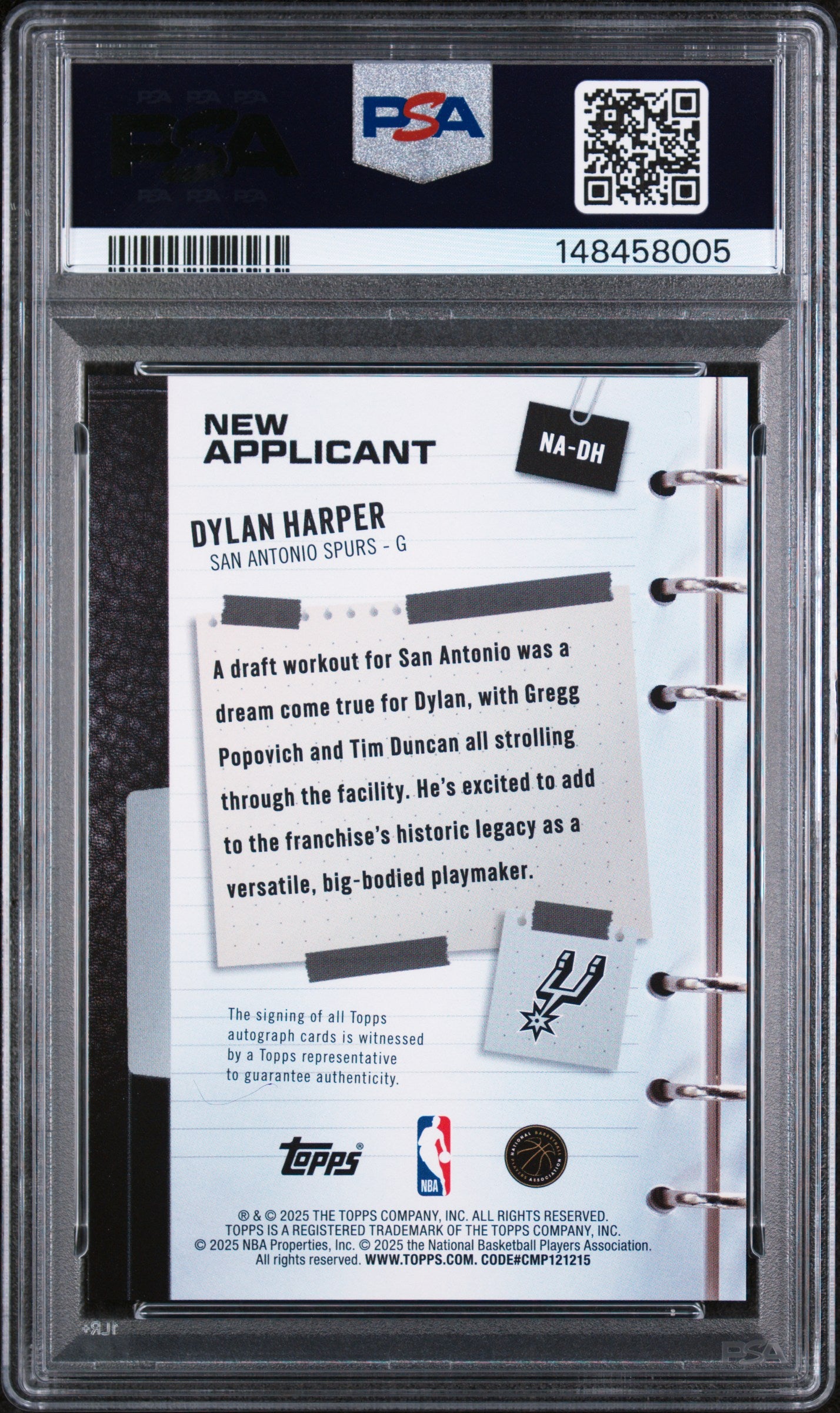 2025 Topps New Applicant Auto Dylan Harper #/50 Gold Holo Foil Rookie PSA 9 Pop2