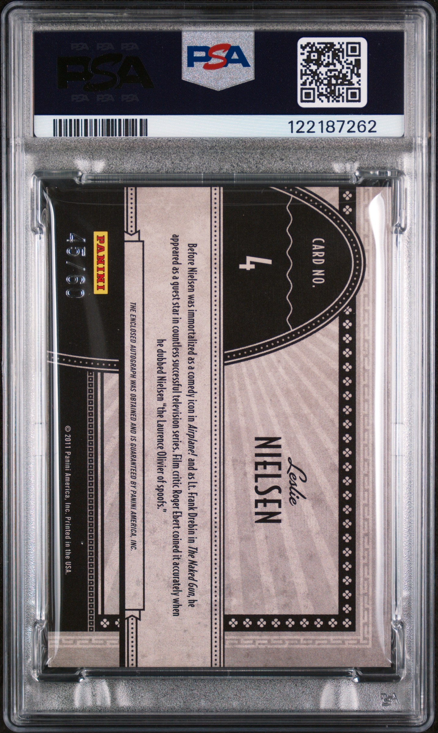 Panini Americana Screen Gems Signature Leslie Nielsen Inscribed Naked Gun PSA